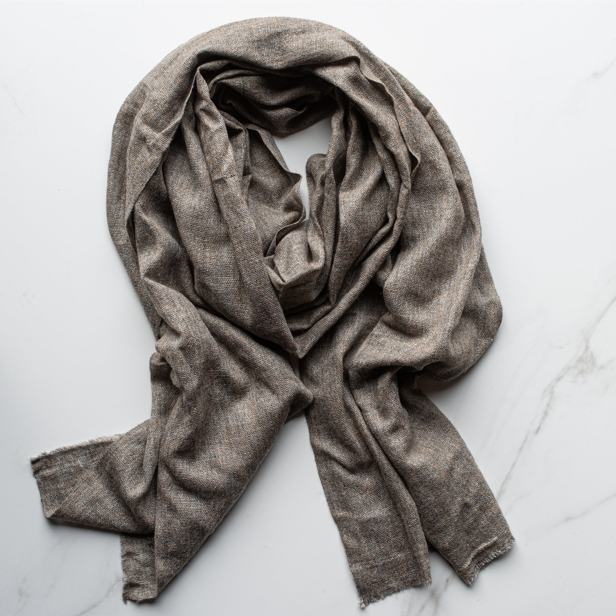 Cashmere Wool Blend Scarf | Grey Brown Fleck