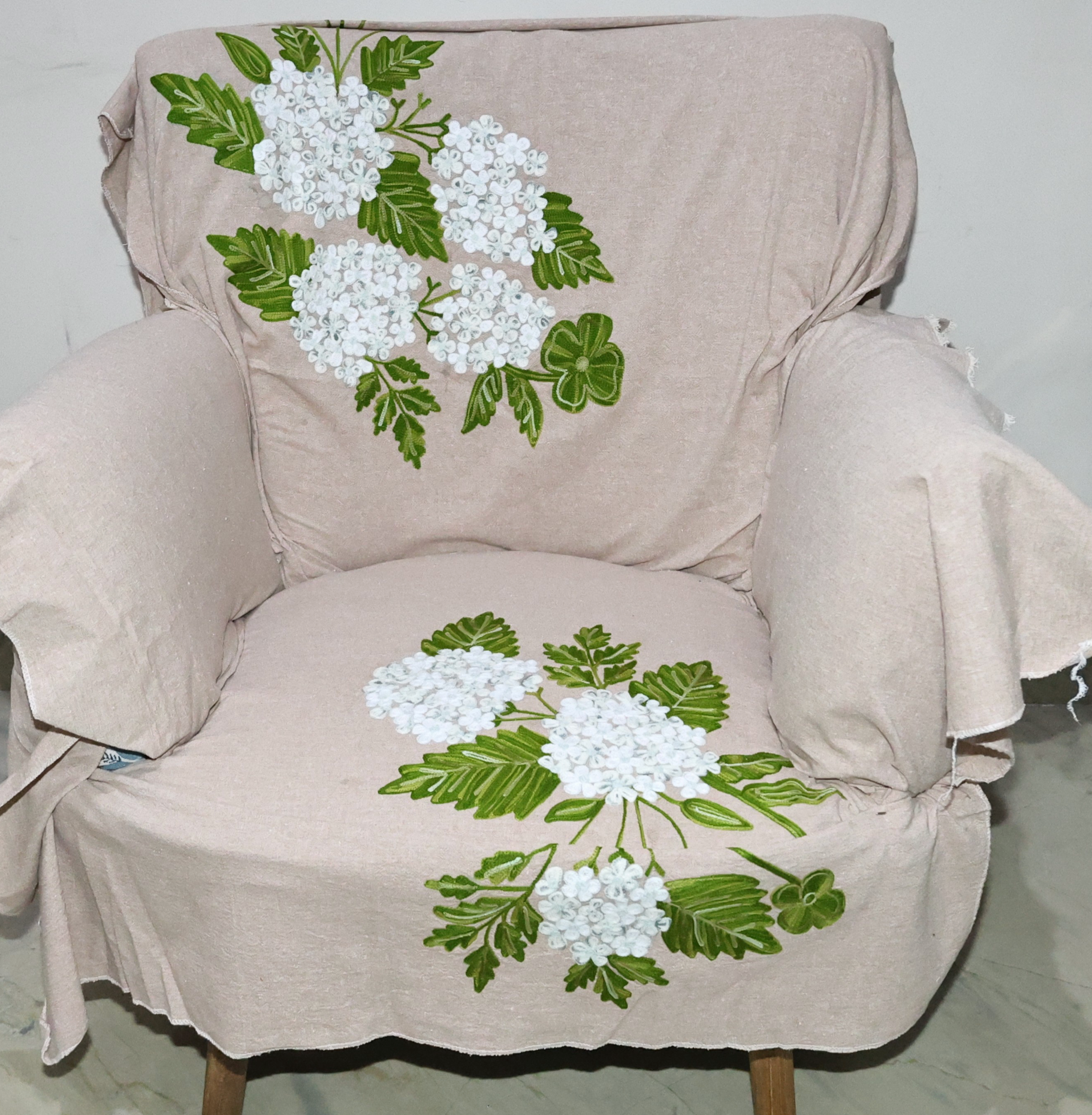 Embroidered Chair + Stool | Hydrangea