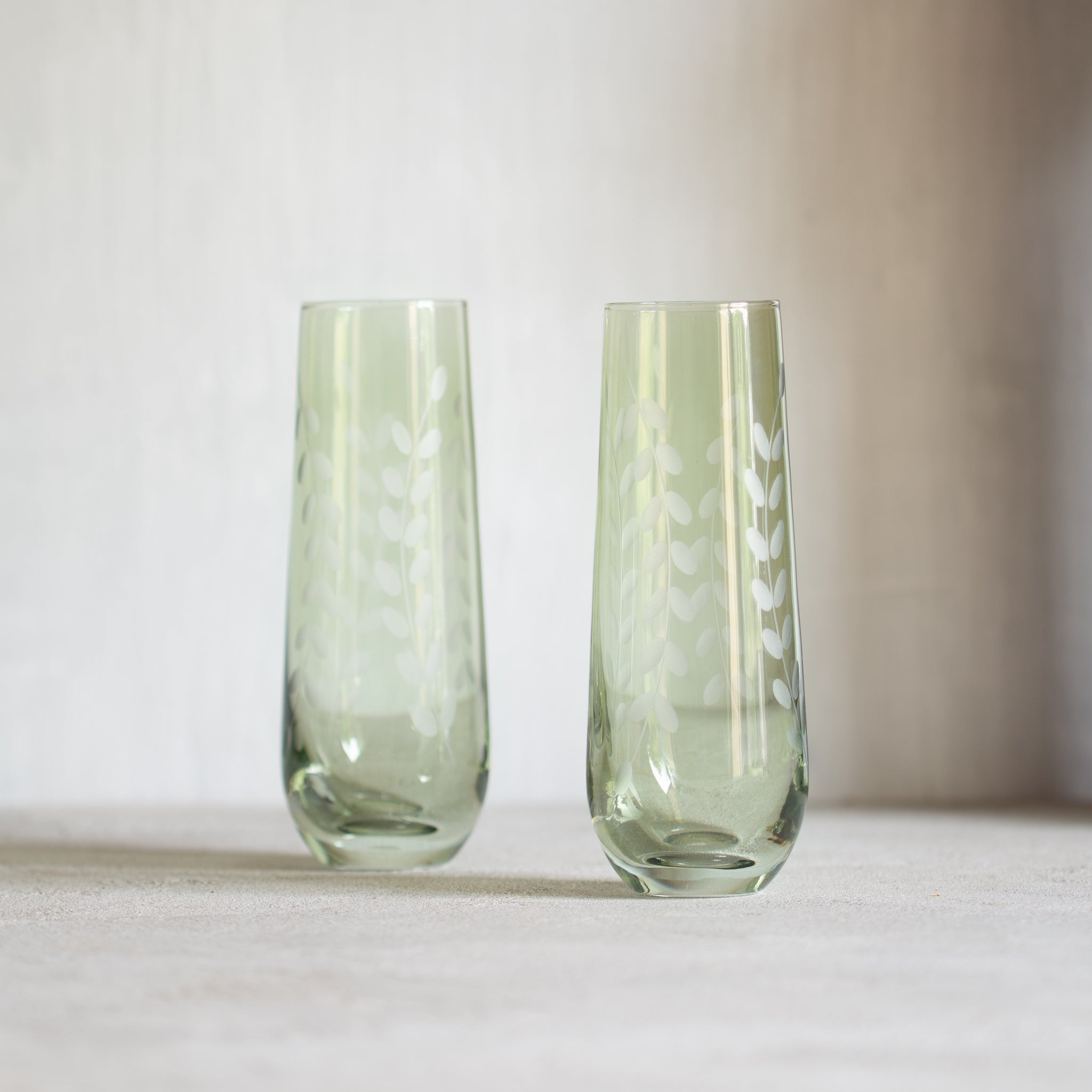 Sienna Etched Stemless Flutes | Set/2 | Green