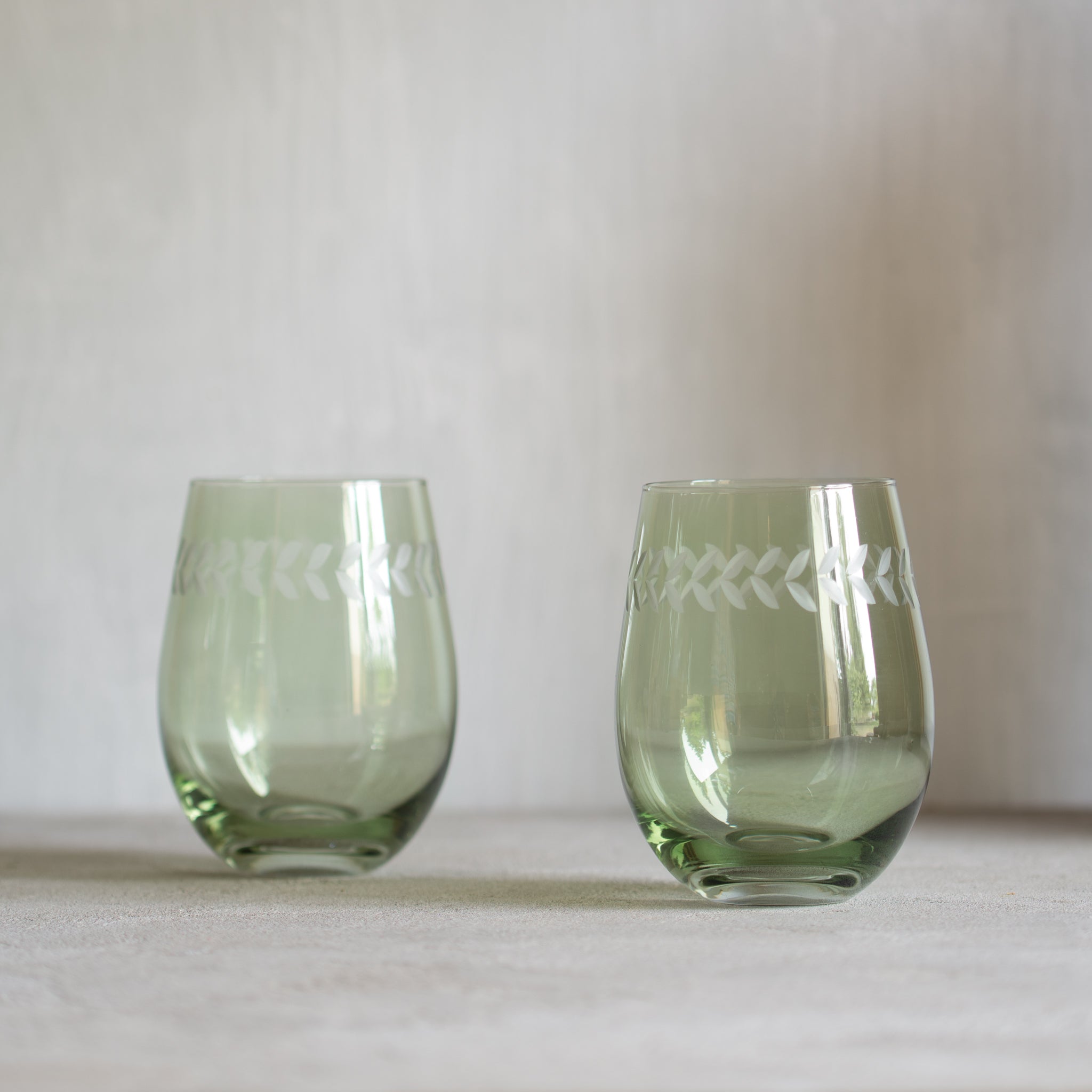 Sienna Etched Glass Tumblers  | Set/2 | Green