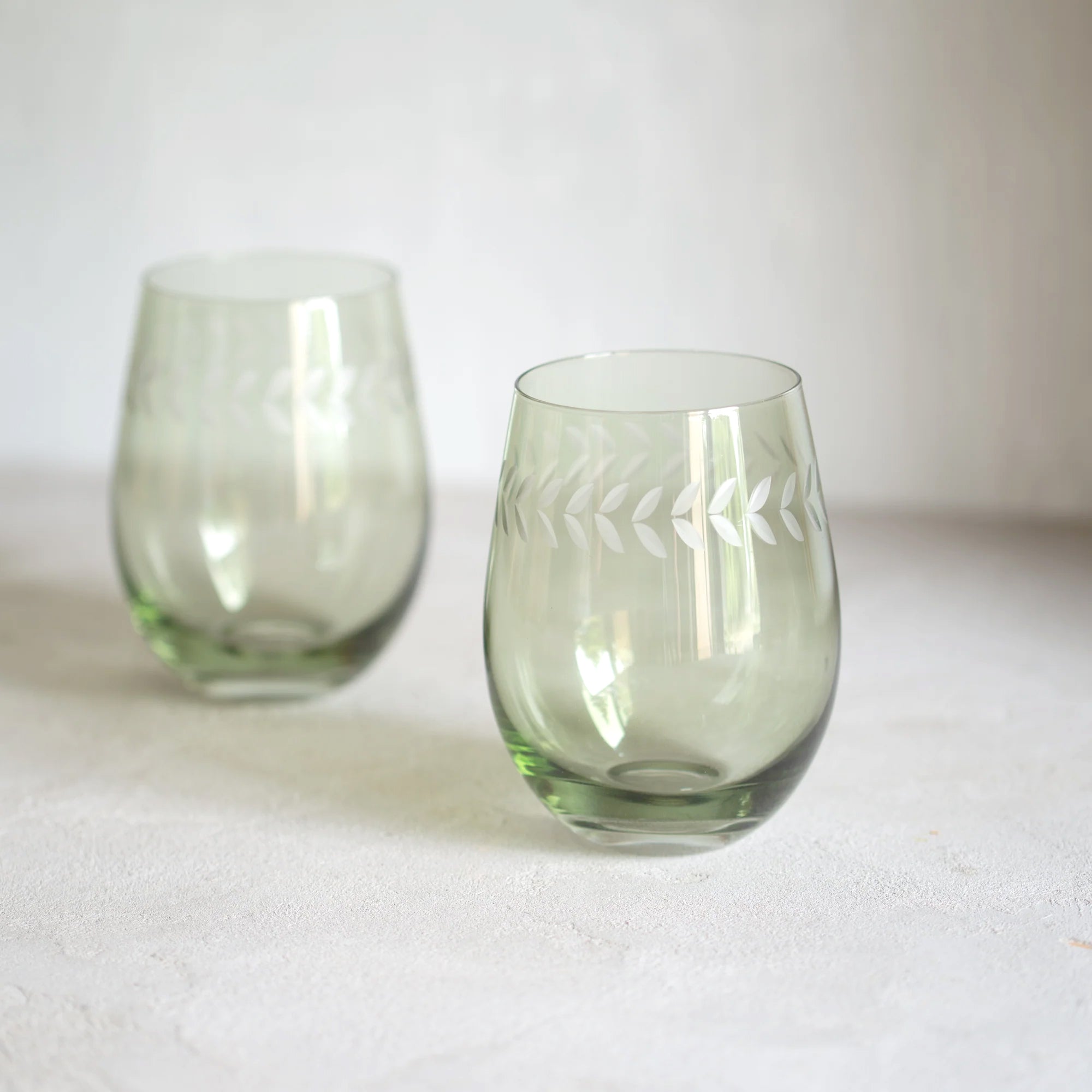Sienna Etched Glass Tumblers  | Set/2 | Green