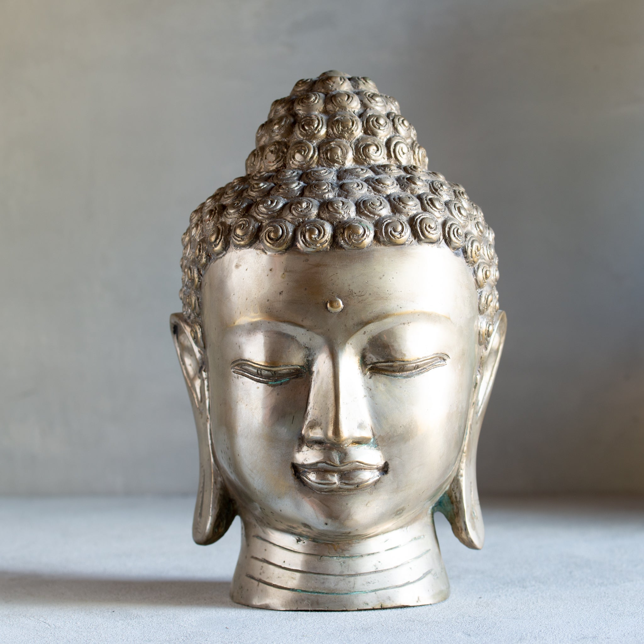 Bronze Buddha Head Sculpture - Silver Finish