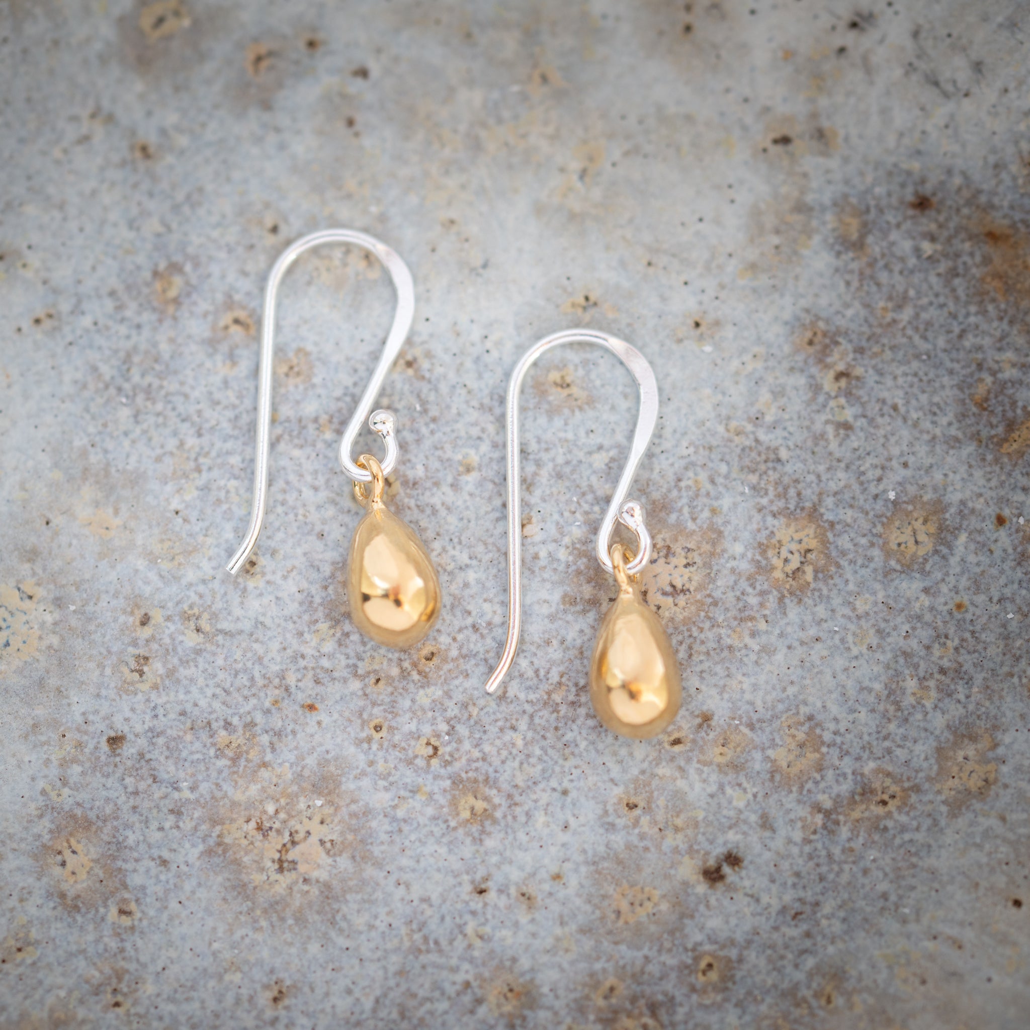 Sterling Silver Earrings | Gold Teardrop