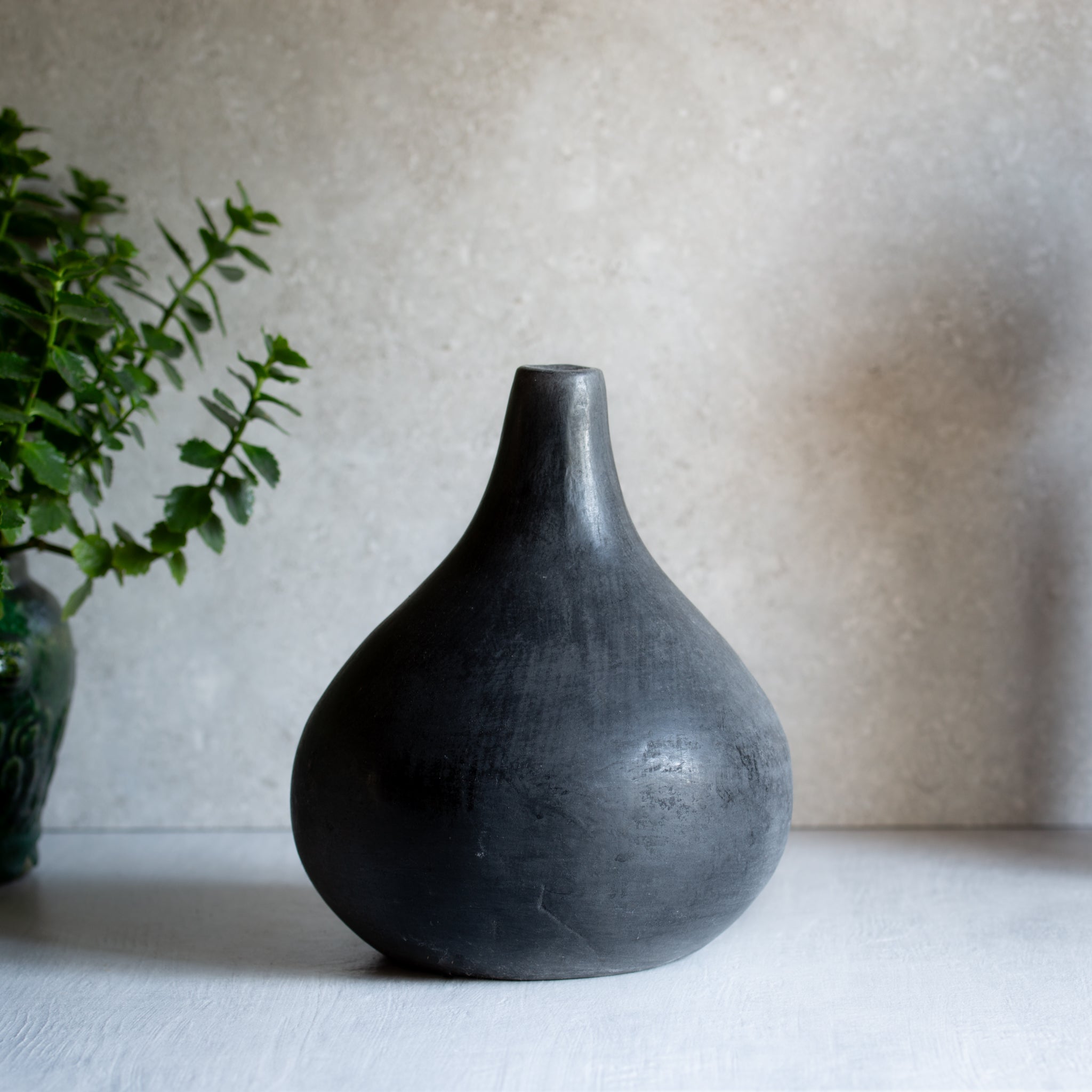 Rustic Terracotta Pot | Narrow Neck Matte Black