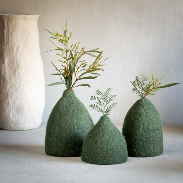 Muskhane Wool Felt | Tinkerbell Vases | Mineral Green Set/3