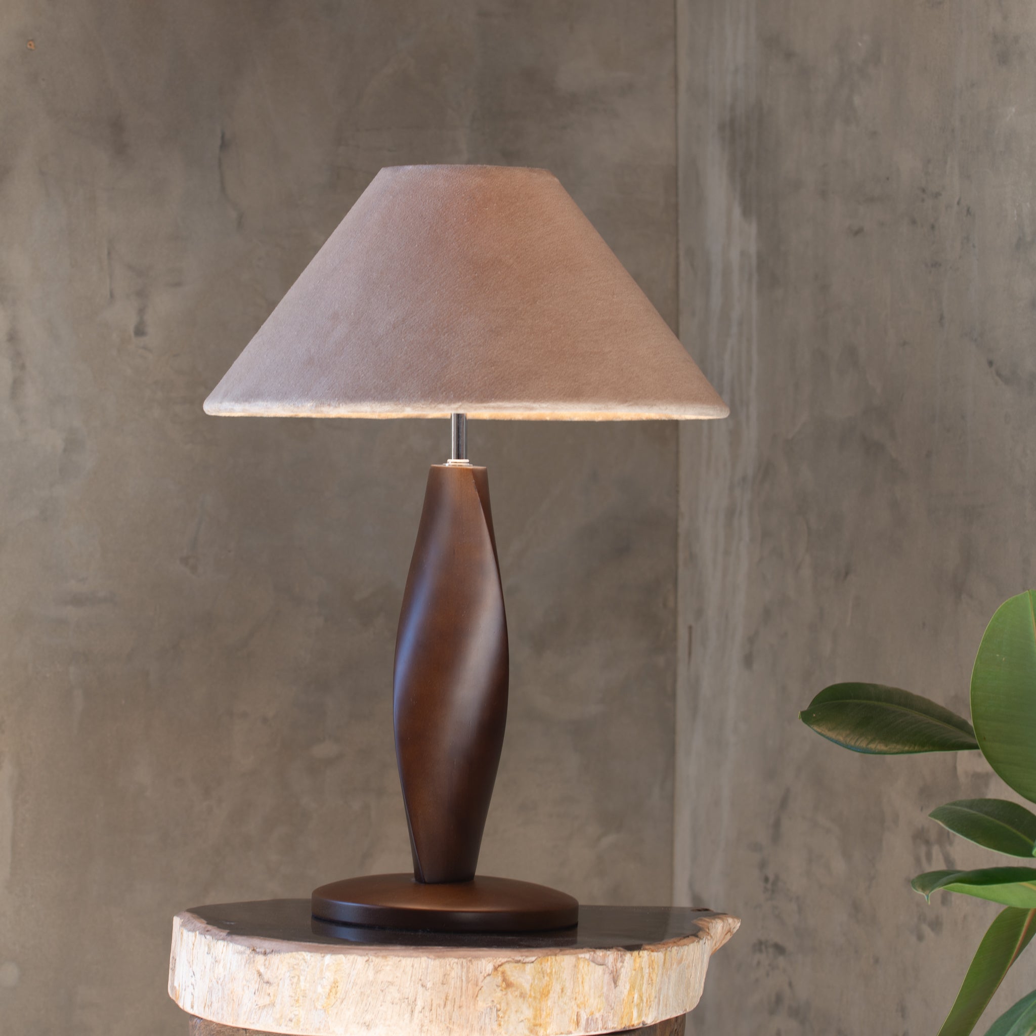 Twist Lamp | Velvet + Wood Table Lamp