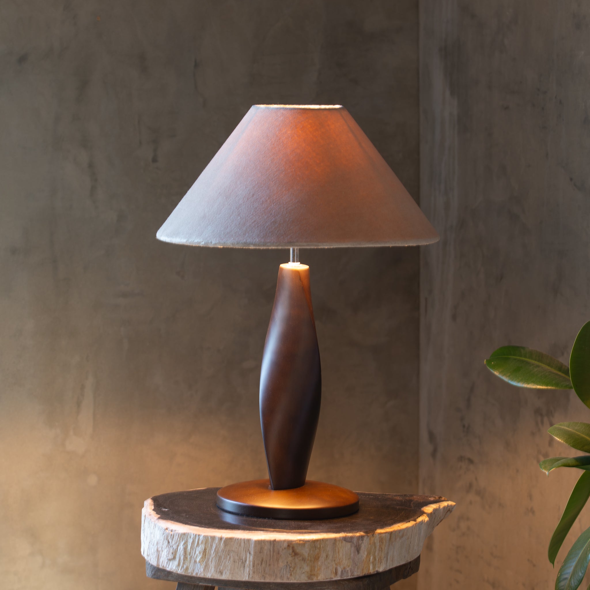 Twist Lamp | Velvet + Wood Table Lamp