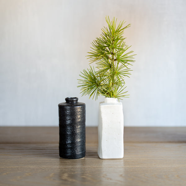 Japanese Ceramics | Black Bud Vase | Rectangle