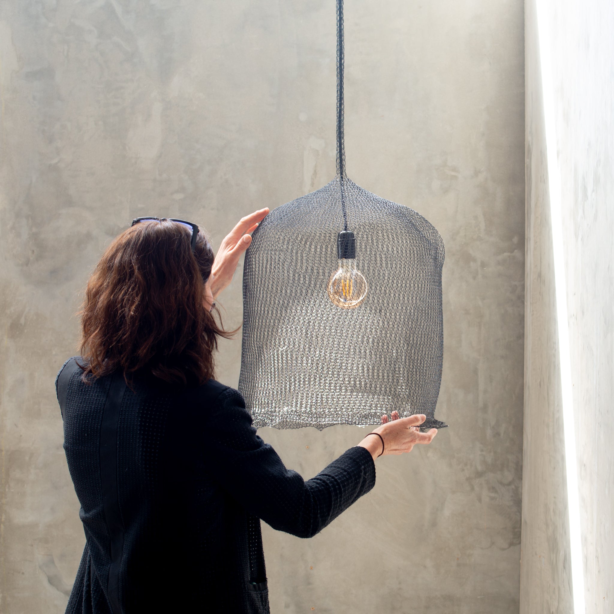 Hand Woven Wire Light Shade | Whimsy | Black Mist