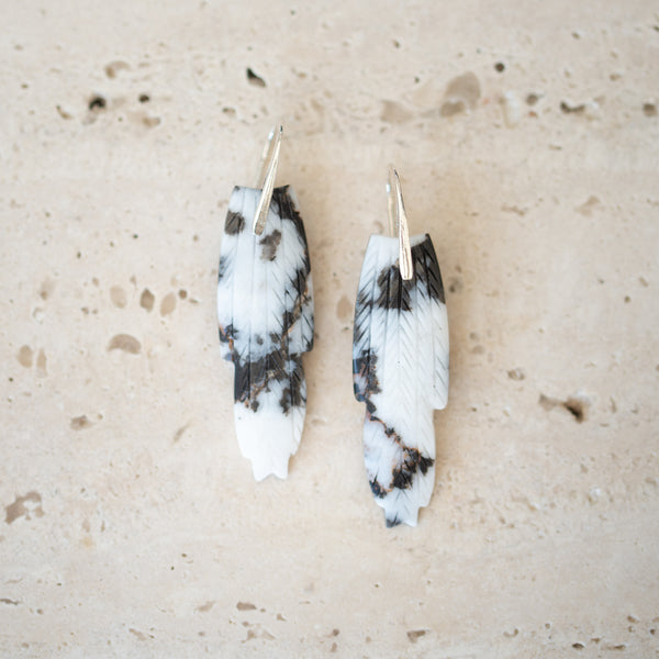 Natural Stone Earrings | Zebra Jasper Feathers [C]