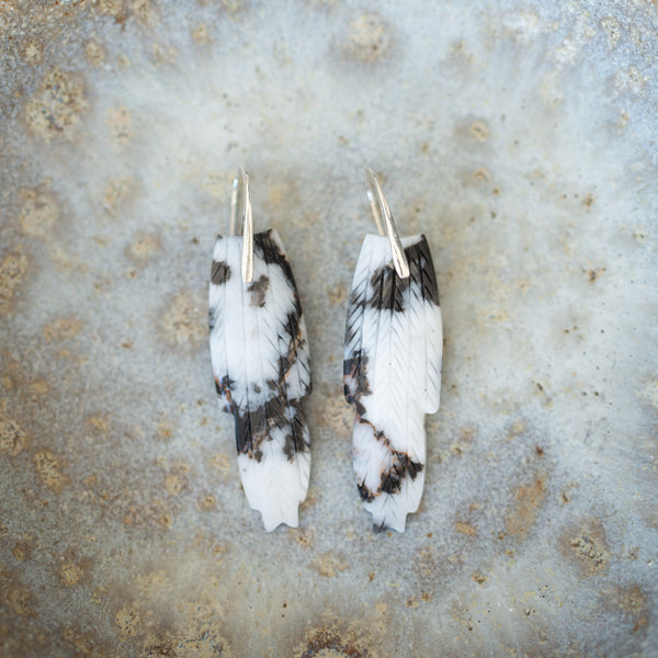 Natural Stone Earrings | Zebra Jasper Feathers [C]
