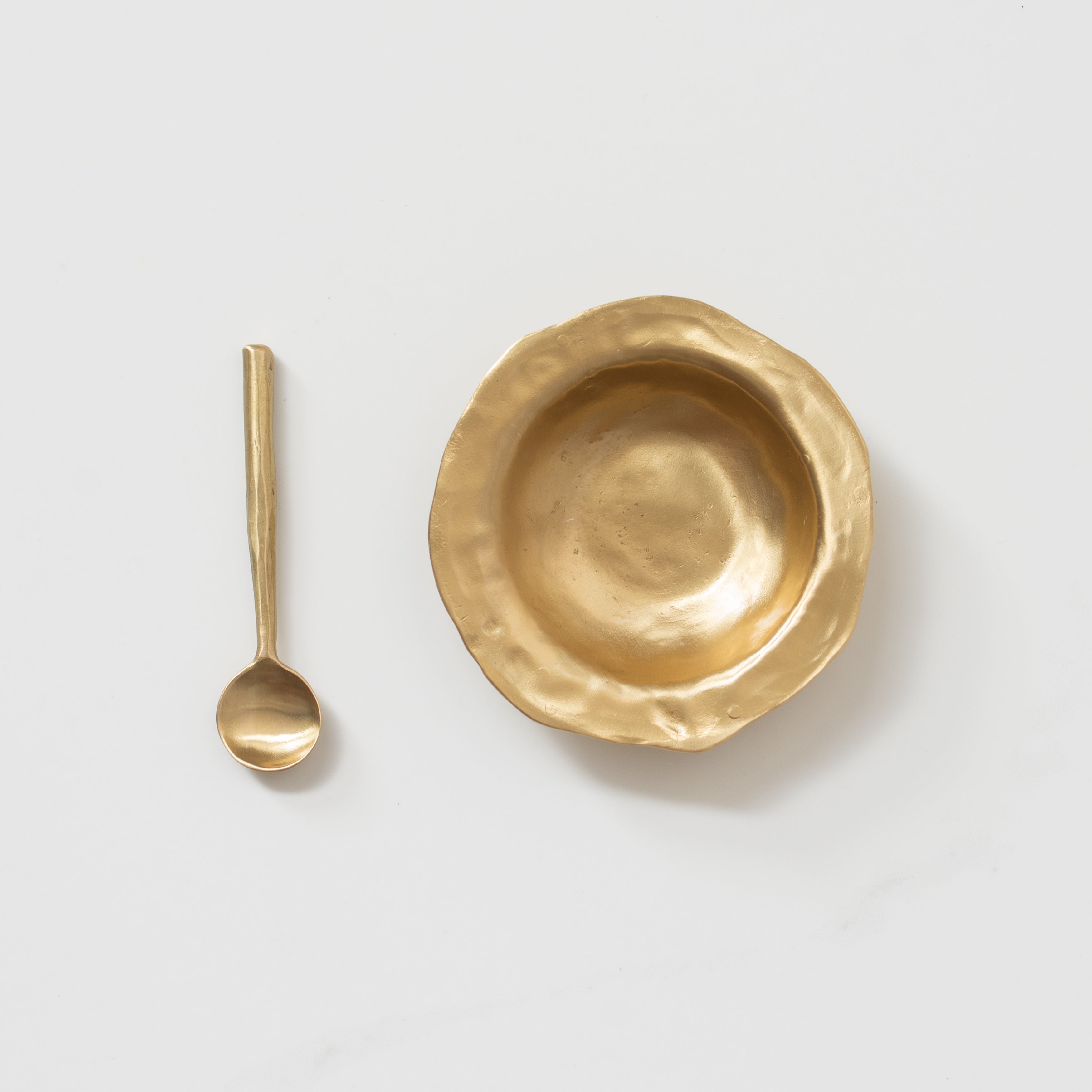 Organic Brass Trinket Dish + Spoon Set