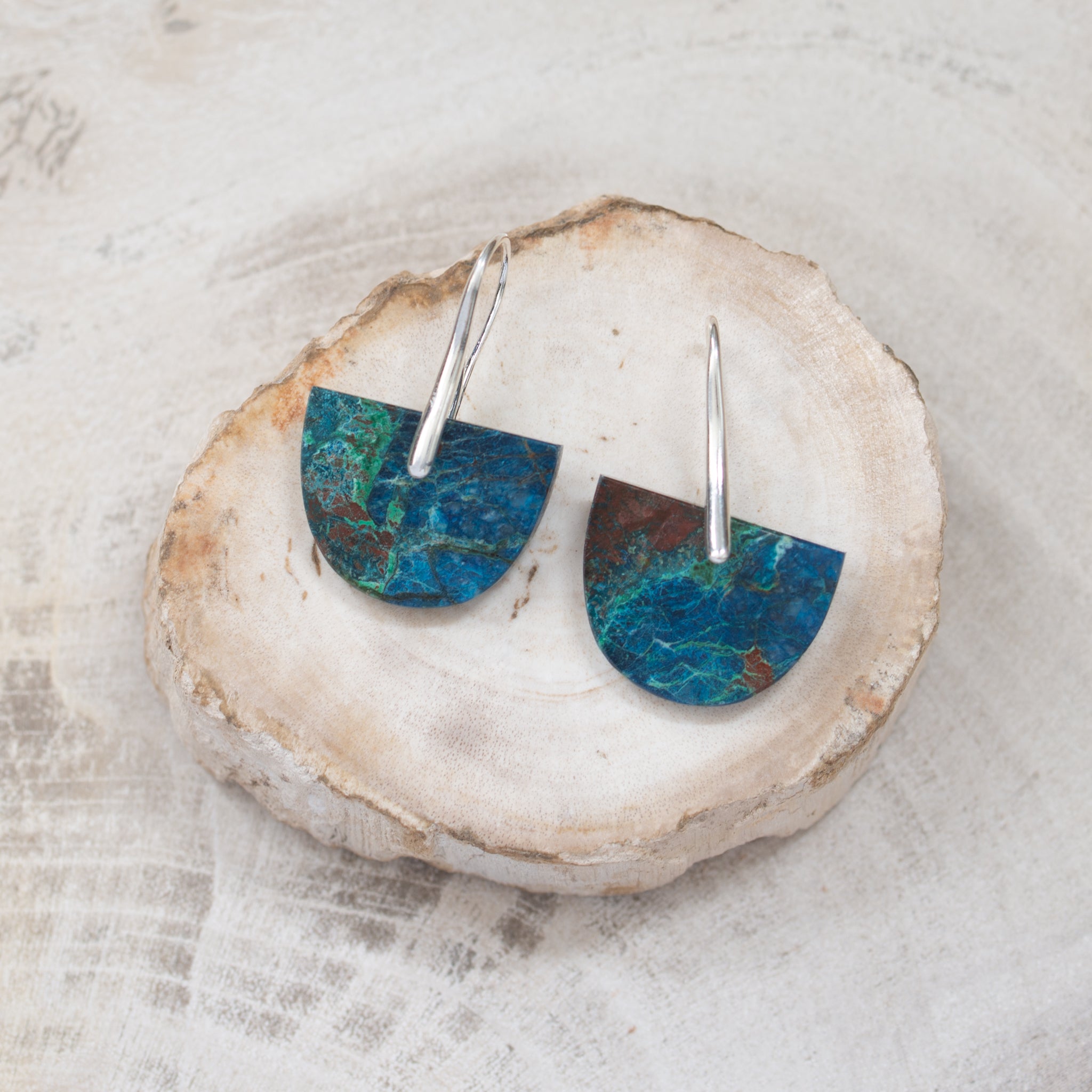 Natural Stone Earrings | Chrysocolla Shield C