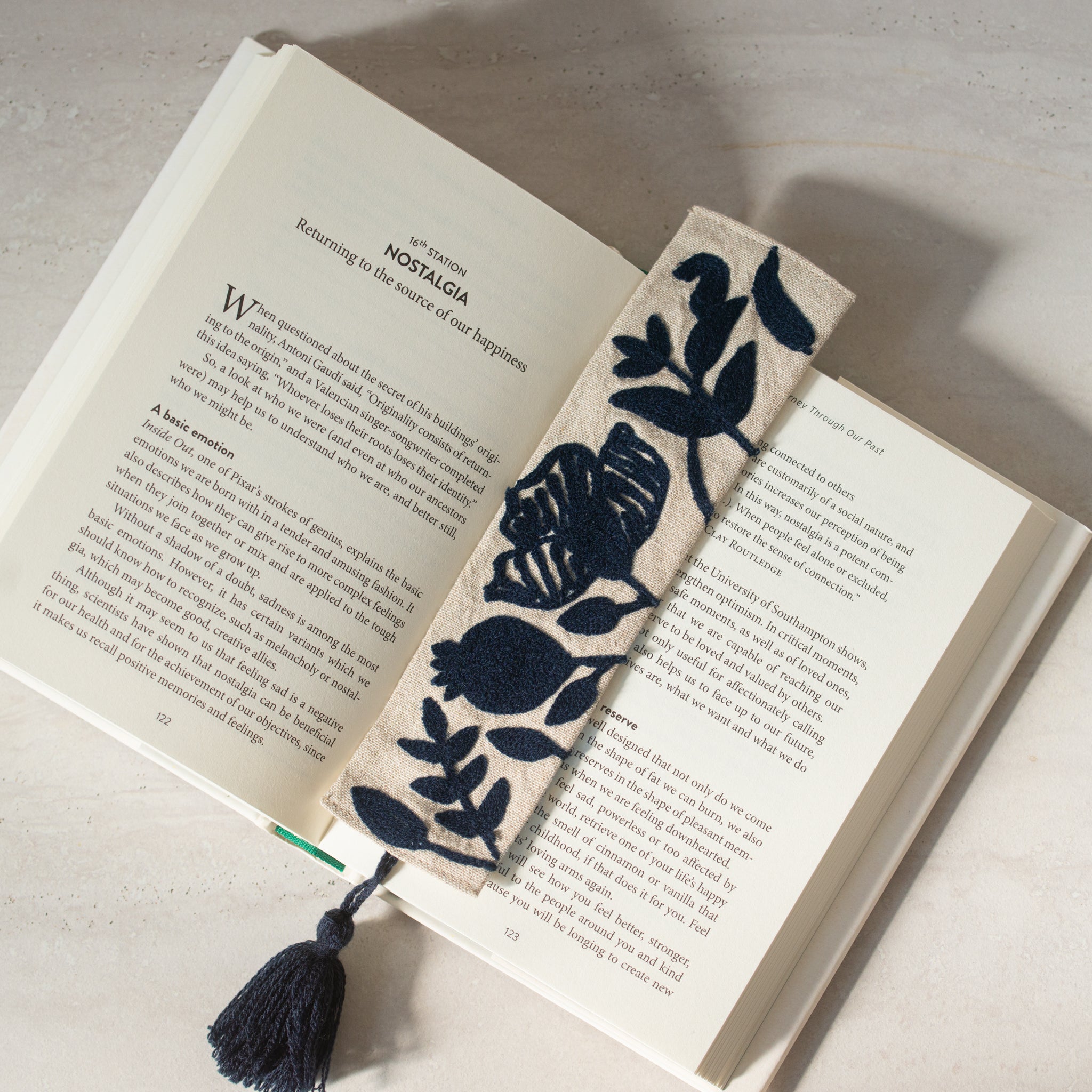 Embroidered Bookmark | Indigo Poppy