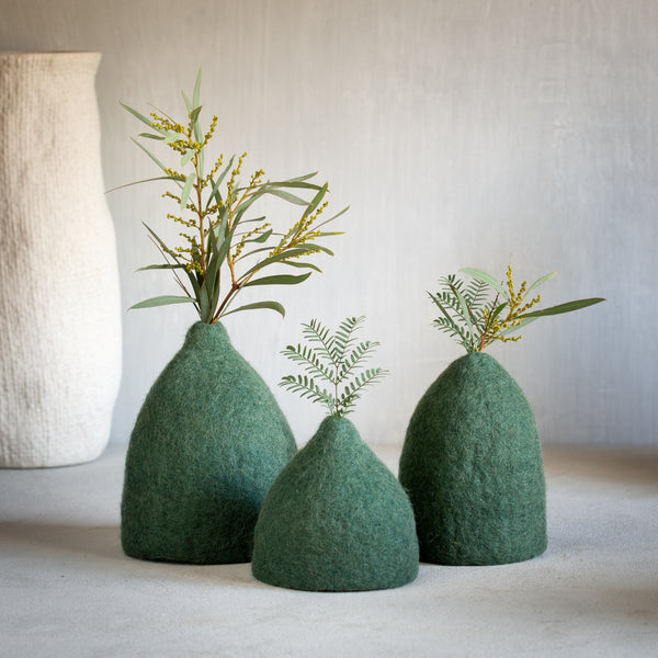 Muskhane Wool Felt | Tinkerbell Vases | Green Harmony Set/3