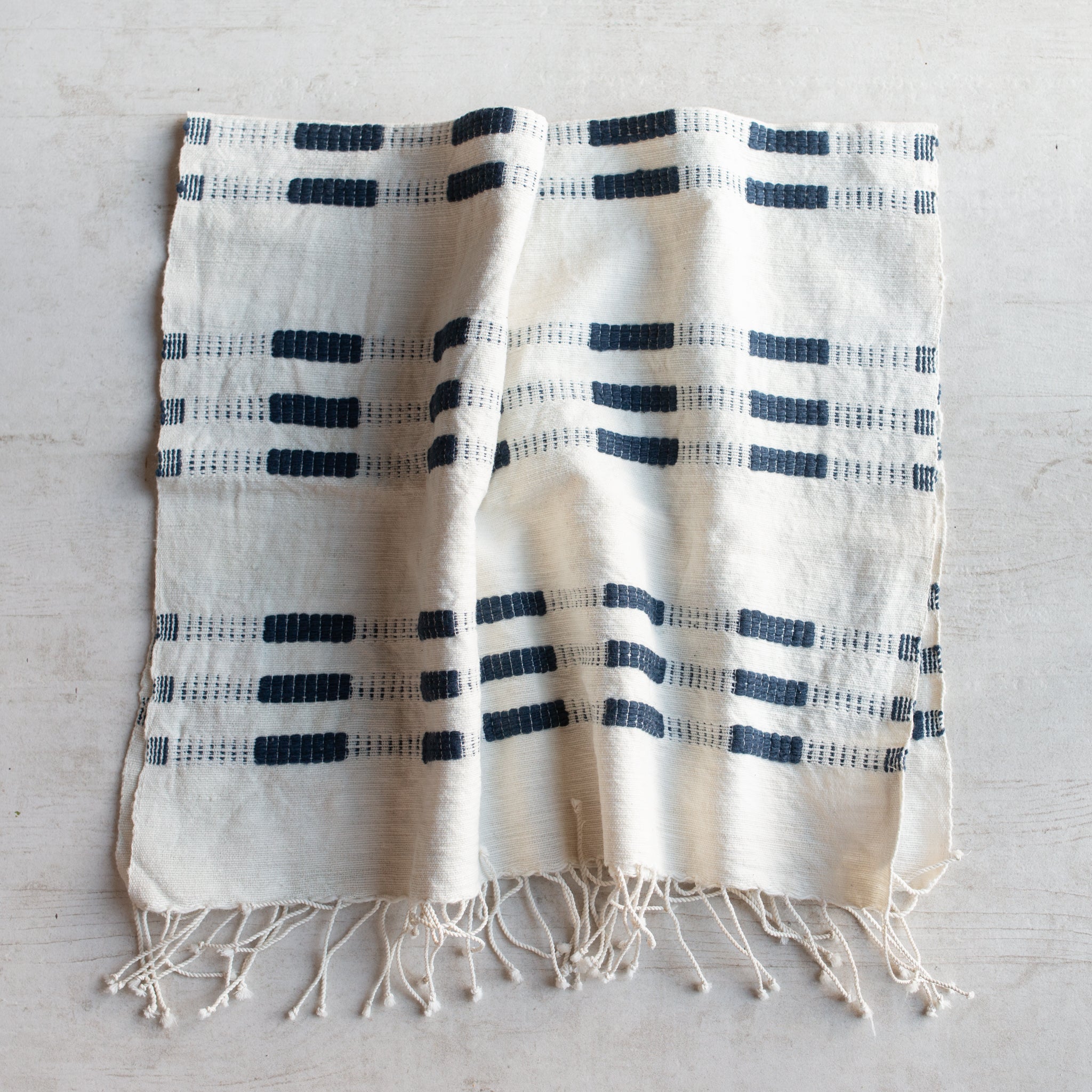 Handwoven Hand Towel | Cotton | Natural + Navy
