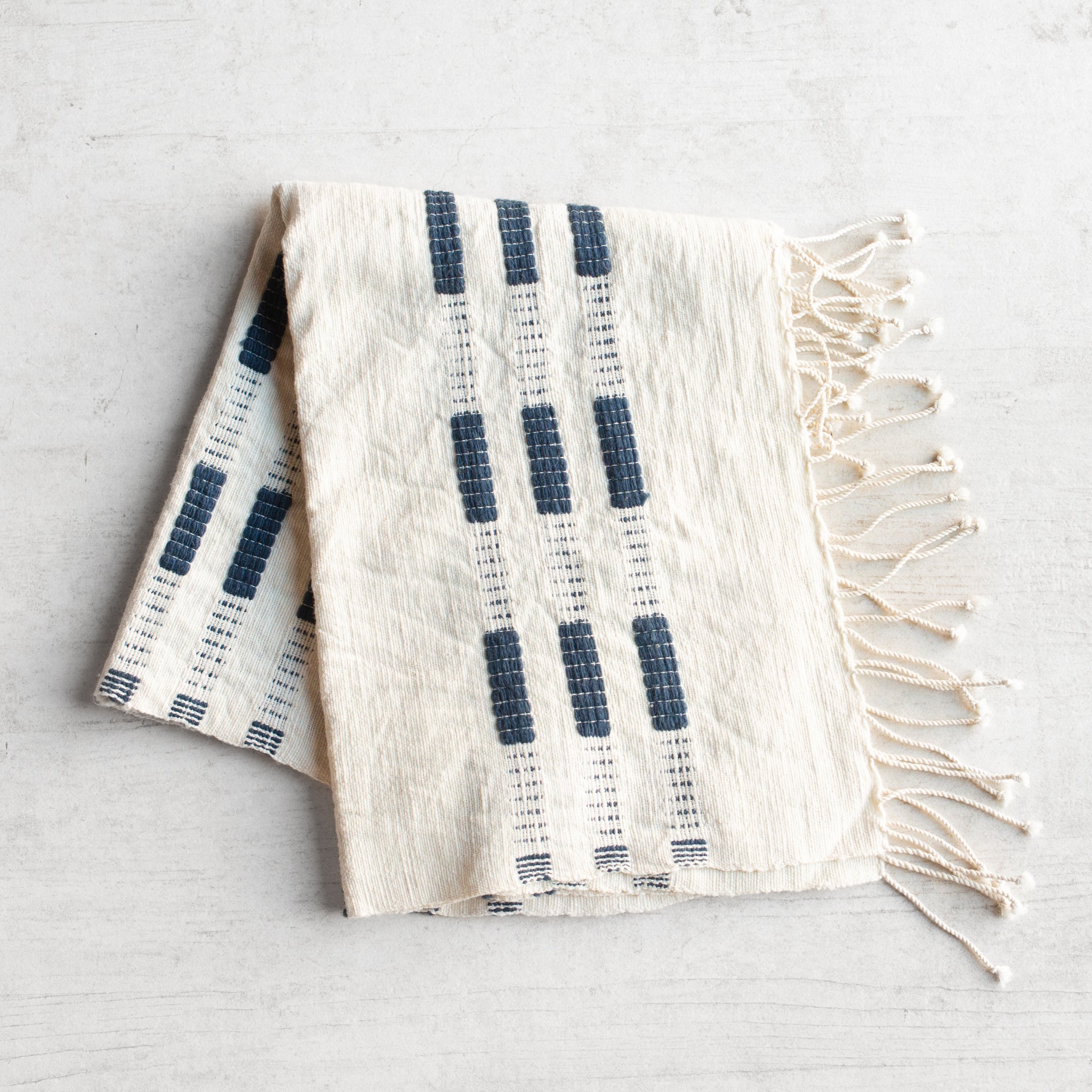 Handwoven Hand Towel | Cotton | Natural + Navy
