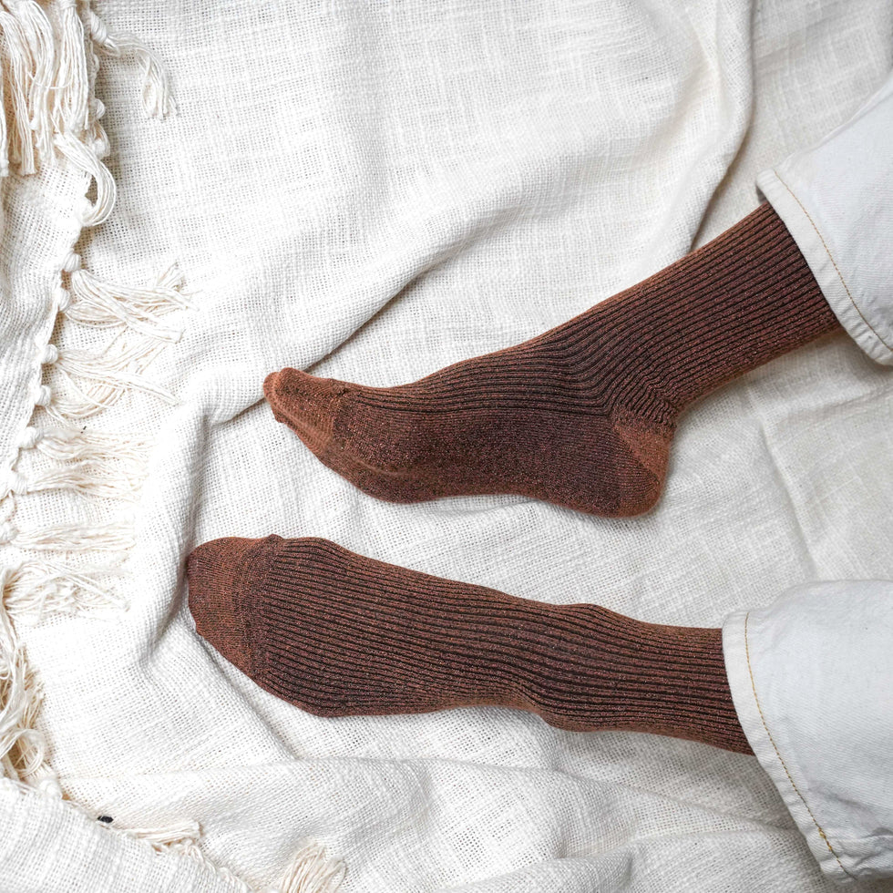 Klue Socks | Glitter Lurex | Camel Brown