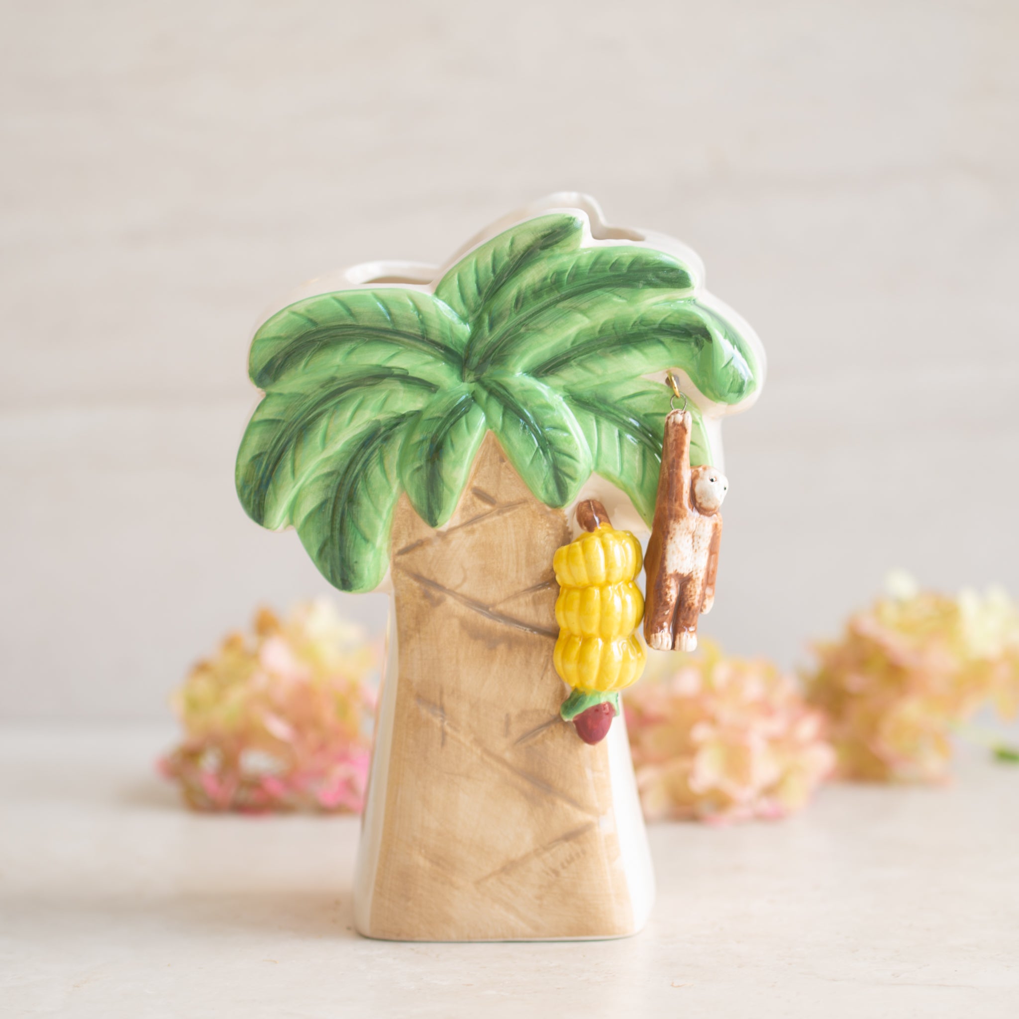 Ceramic Vase | Palm Tree + Monkey