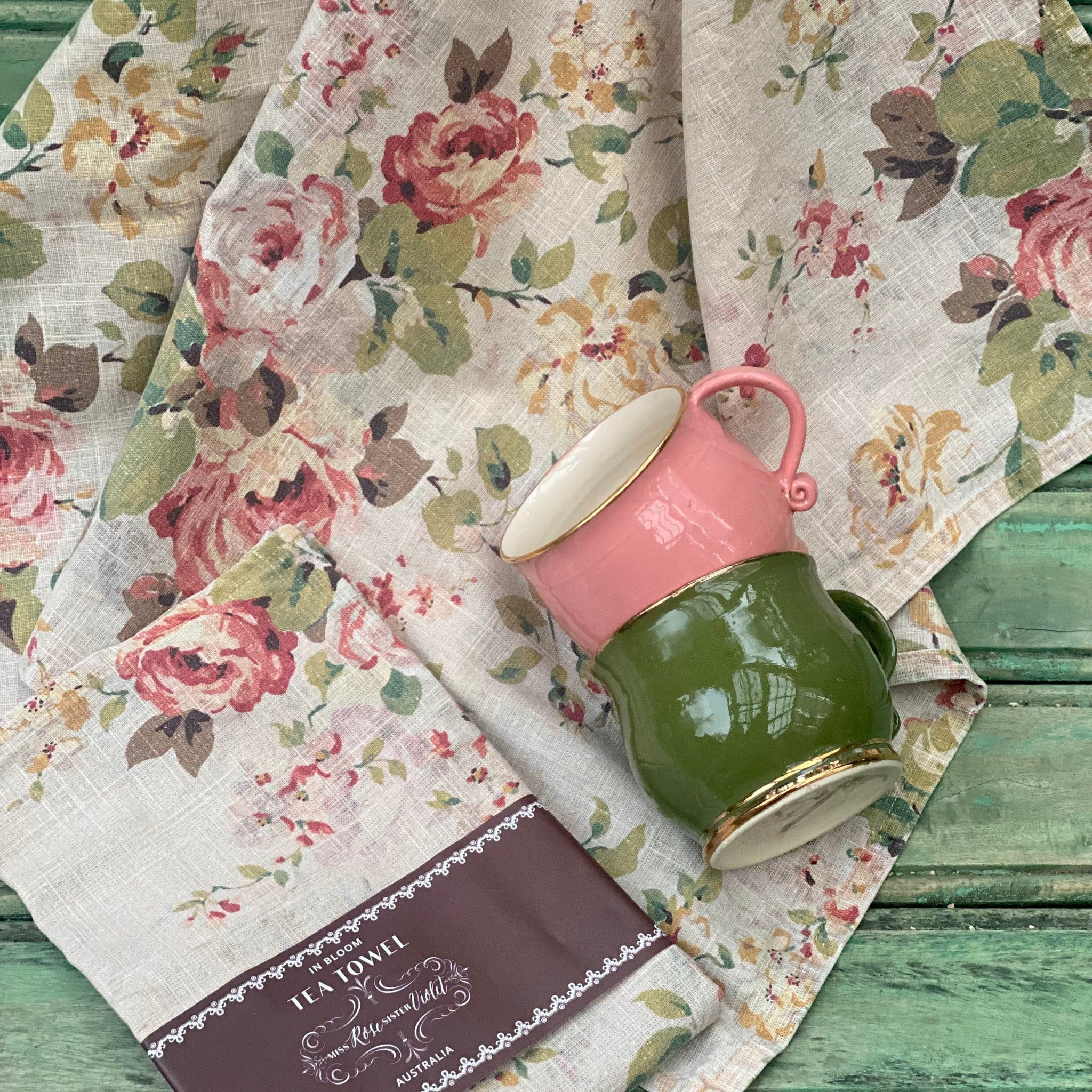 Vintage Floral Tea Towel  | Peach Blossoms