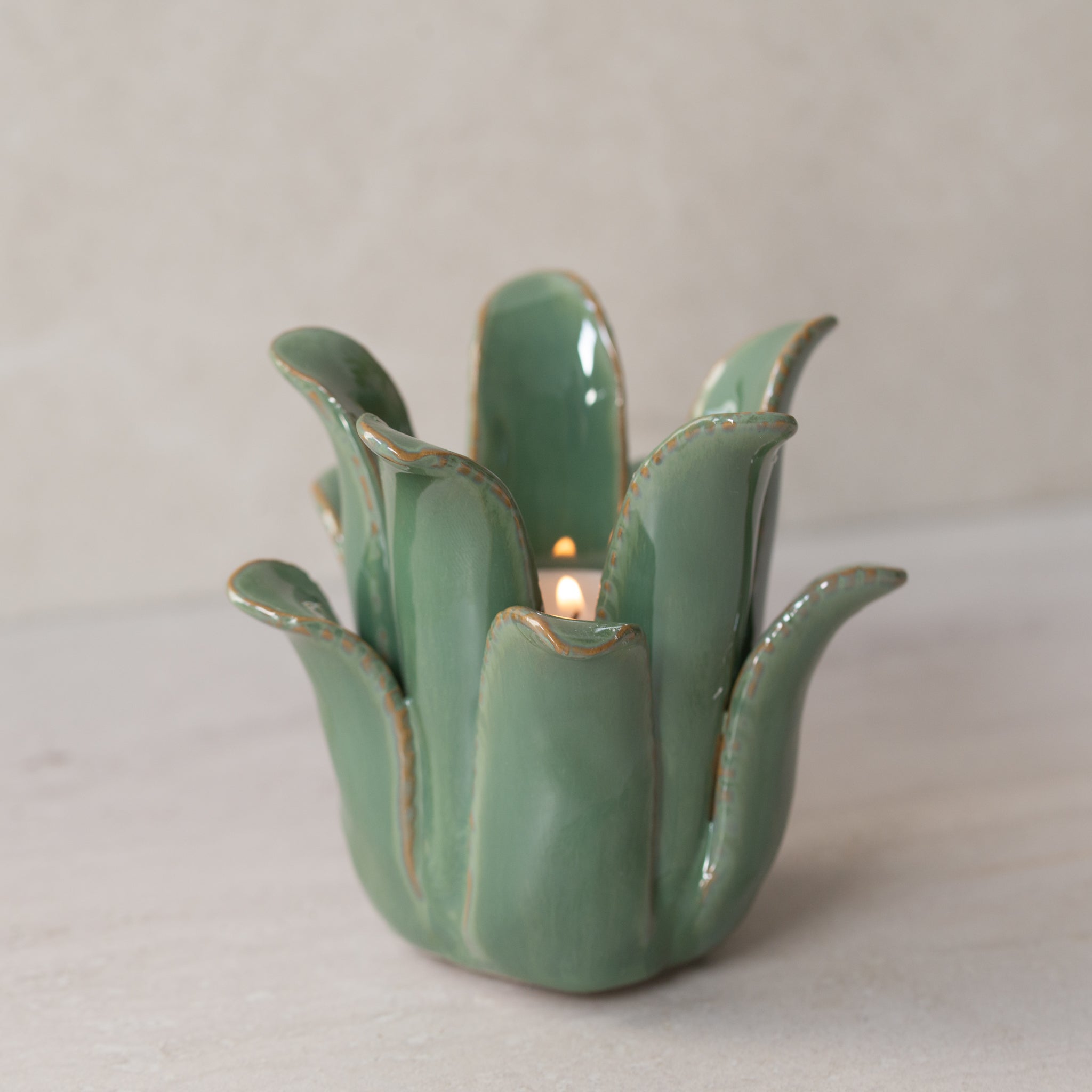 Ceramic Candle Holder | Artichoke | Lichen