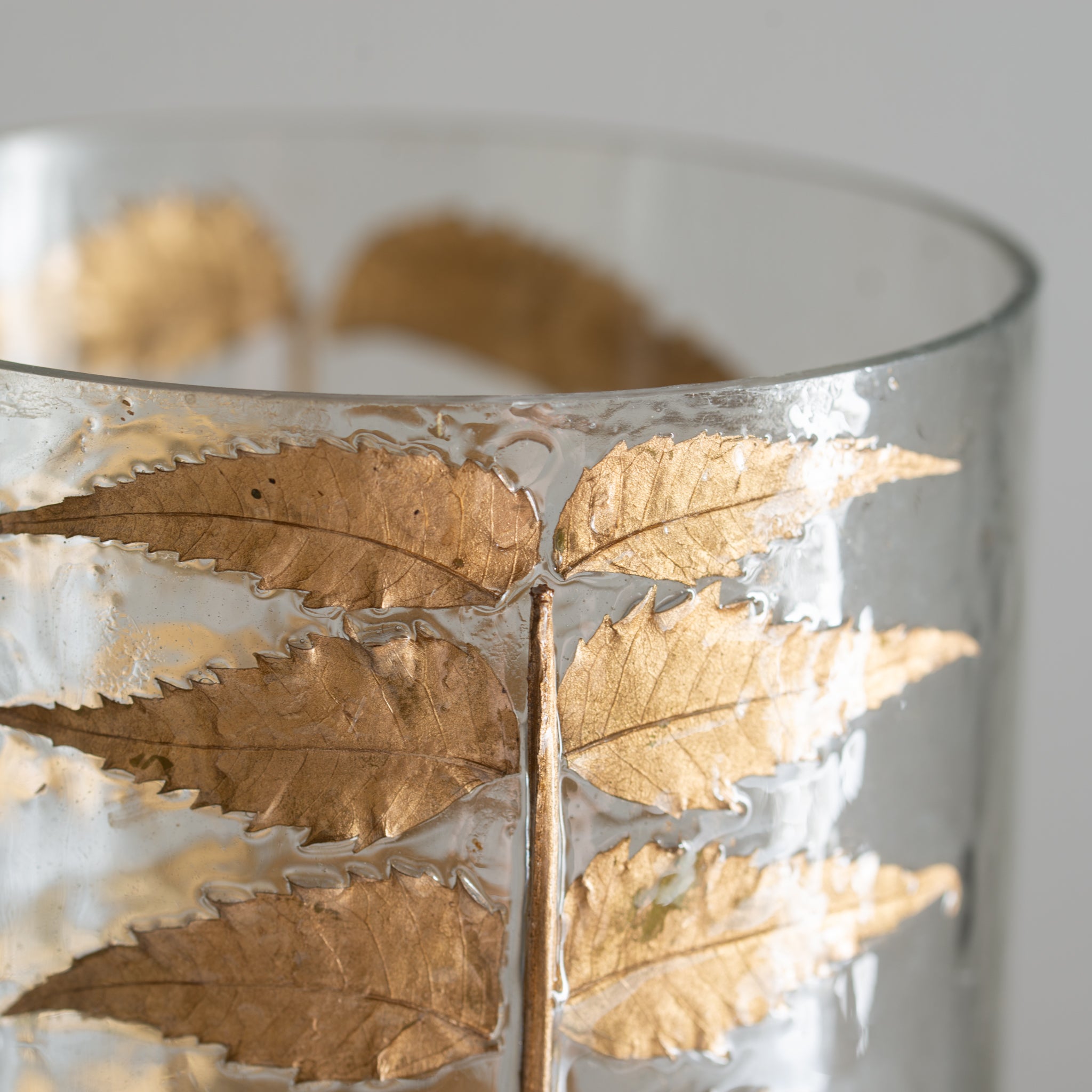 Tall Glass Vase | Gold Leaves