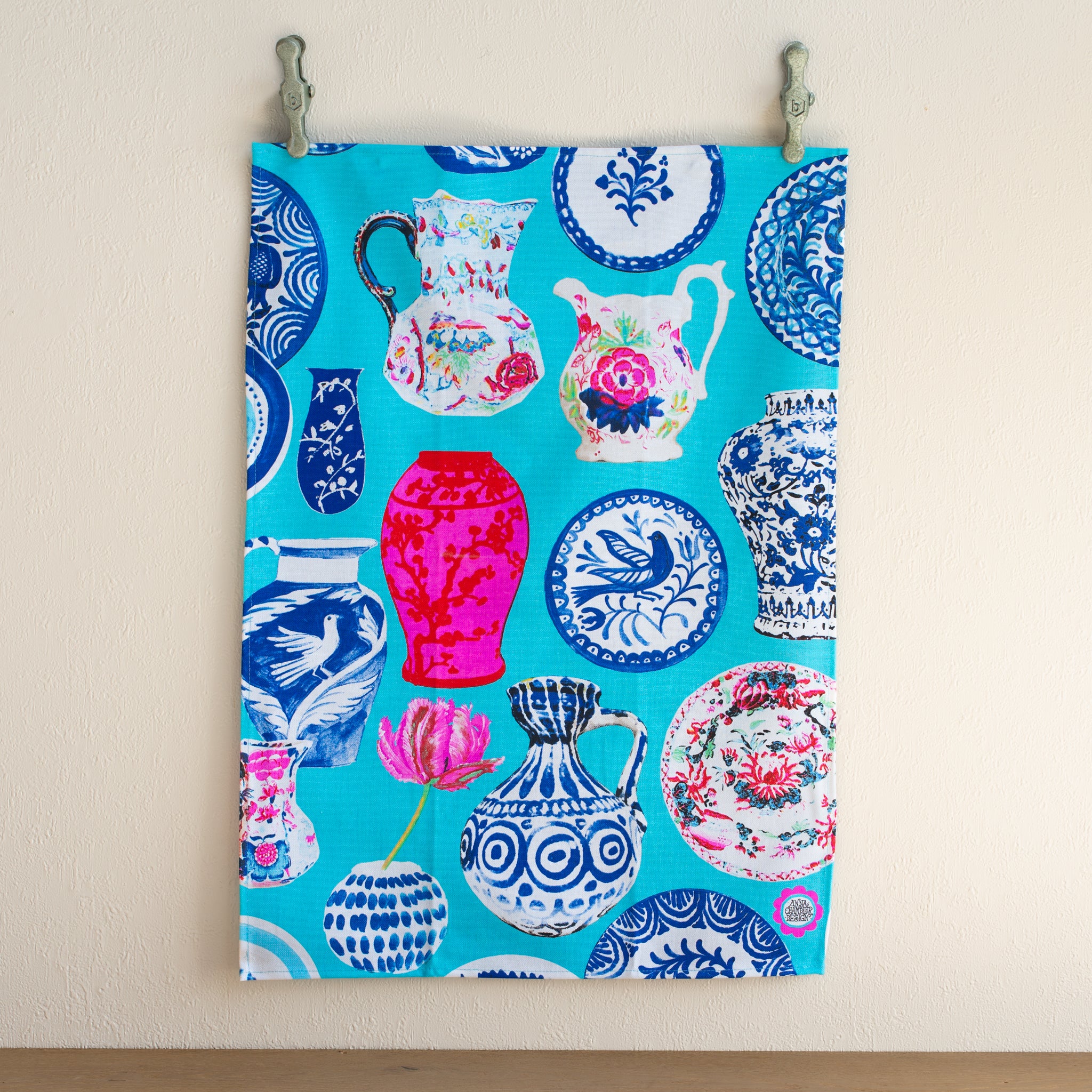 Cotton Tea Towel | Vases on Turquoise