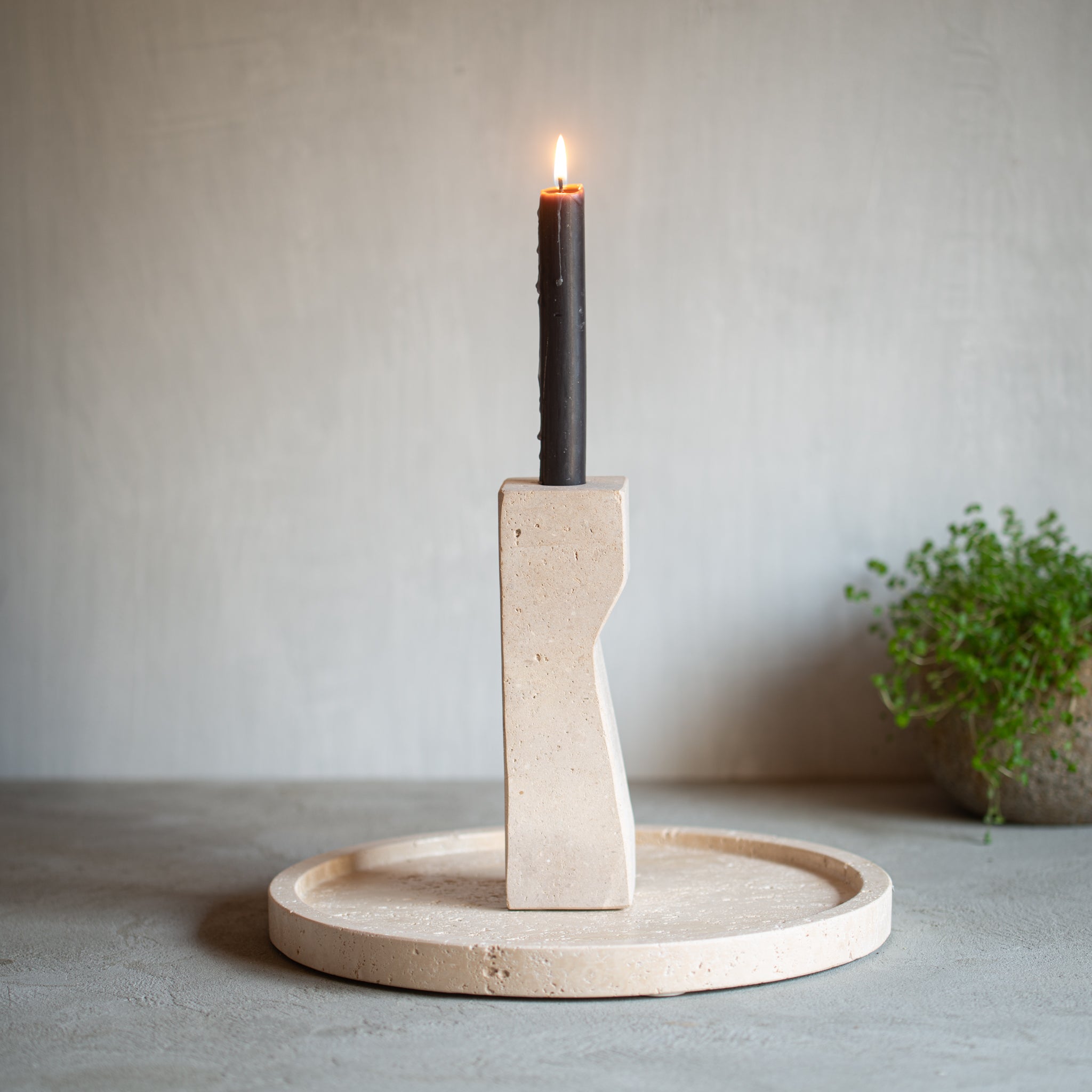 Natural Travertine Pilos Candlestand | Short