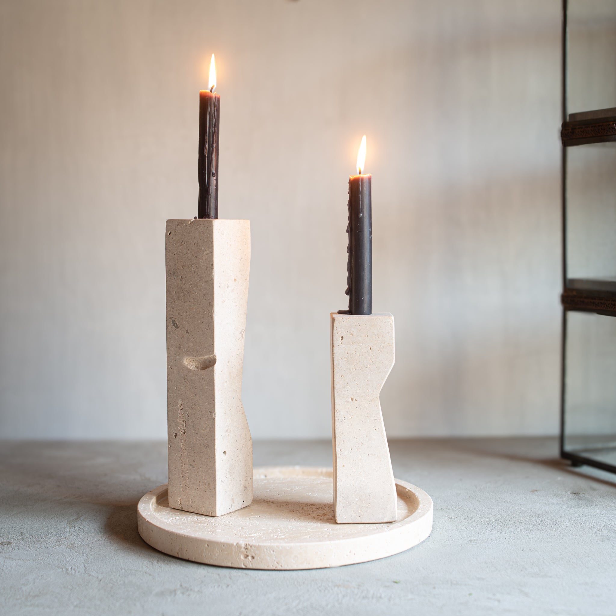 Natural Travertine Pilos Candlestand | Tall