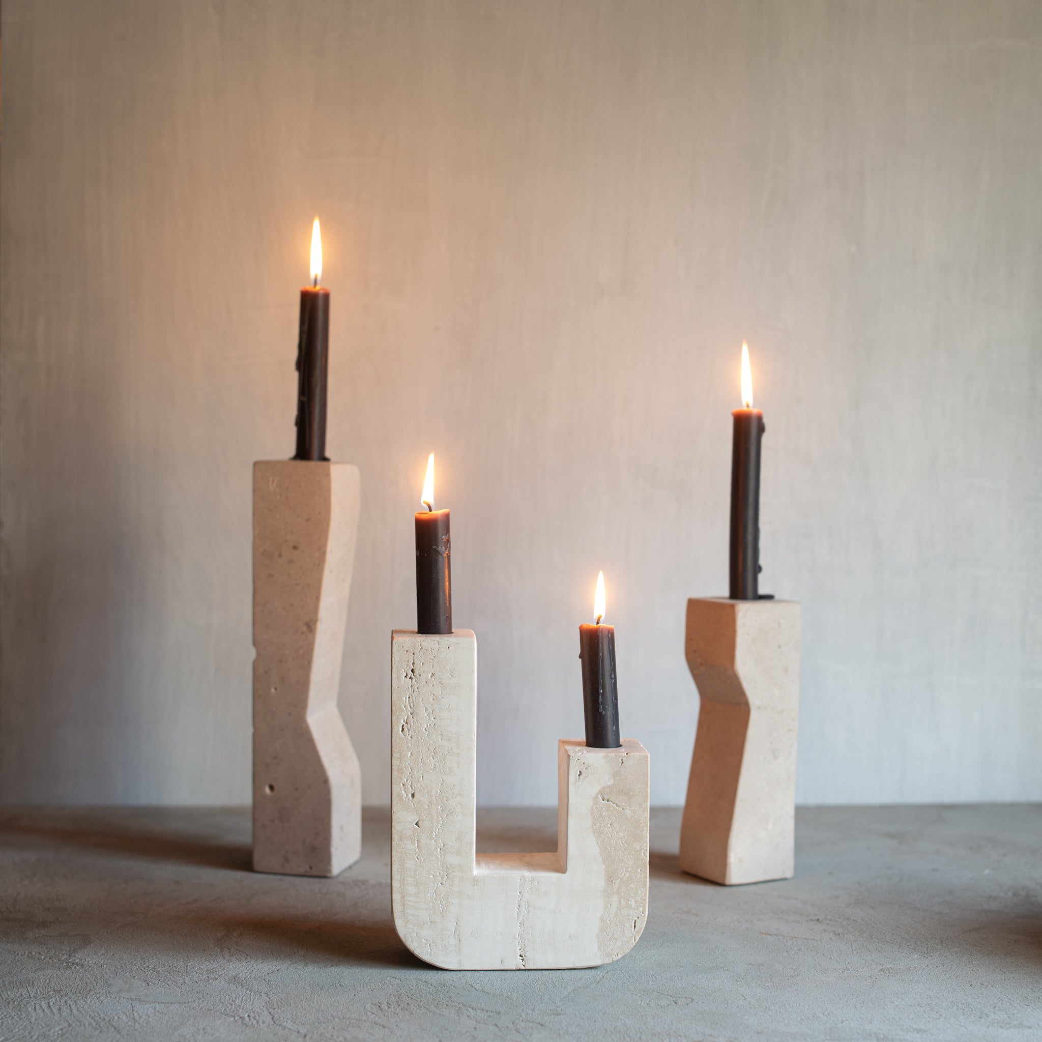 Natural Travertine Double Candlestand