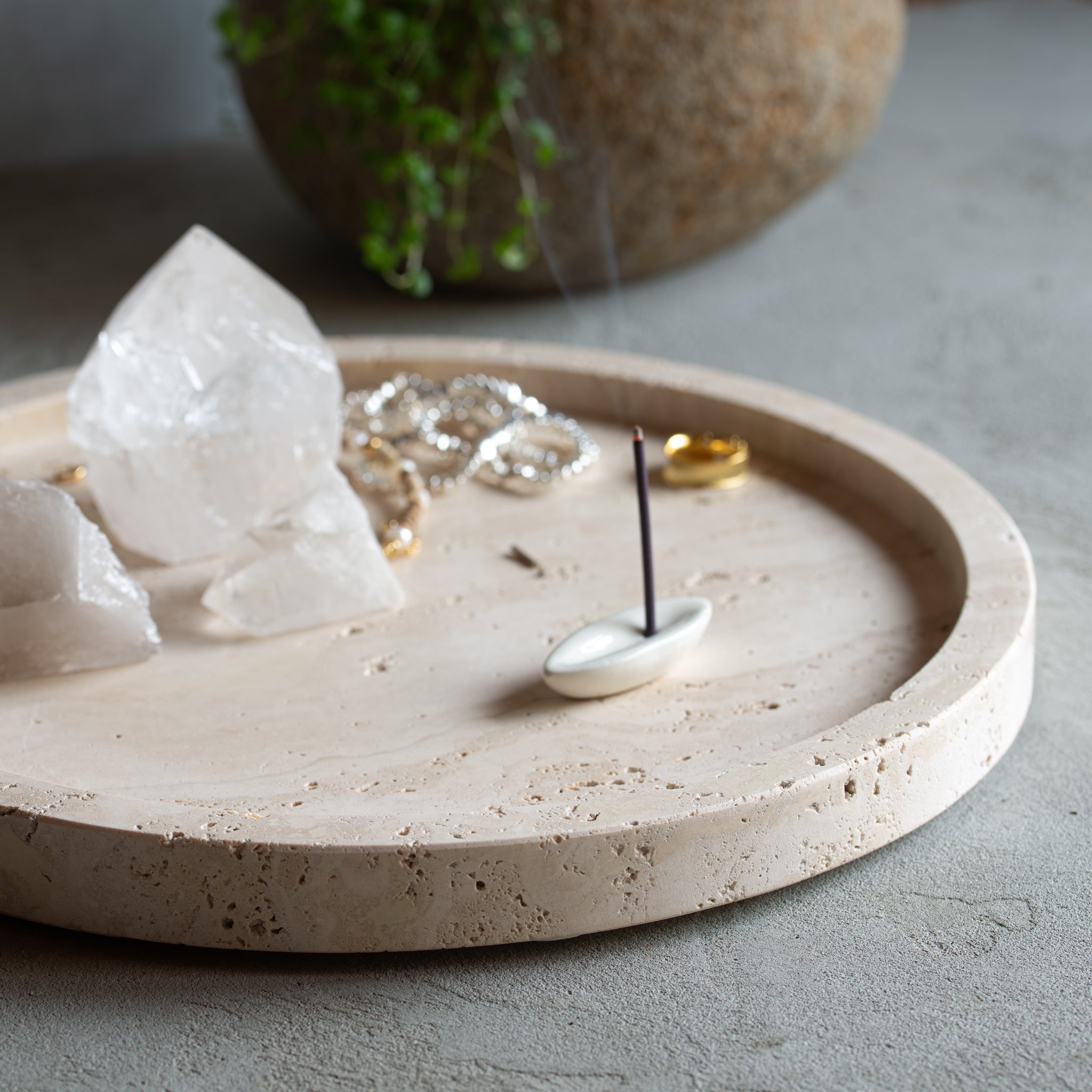 Natural Round Travertine Stone Tray