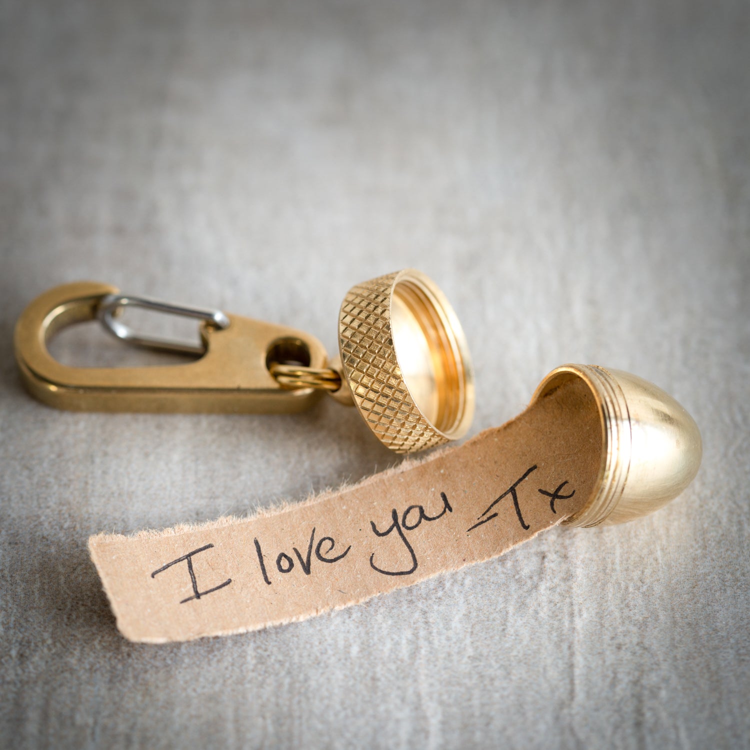 Brass Acorn Locket Key Ring