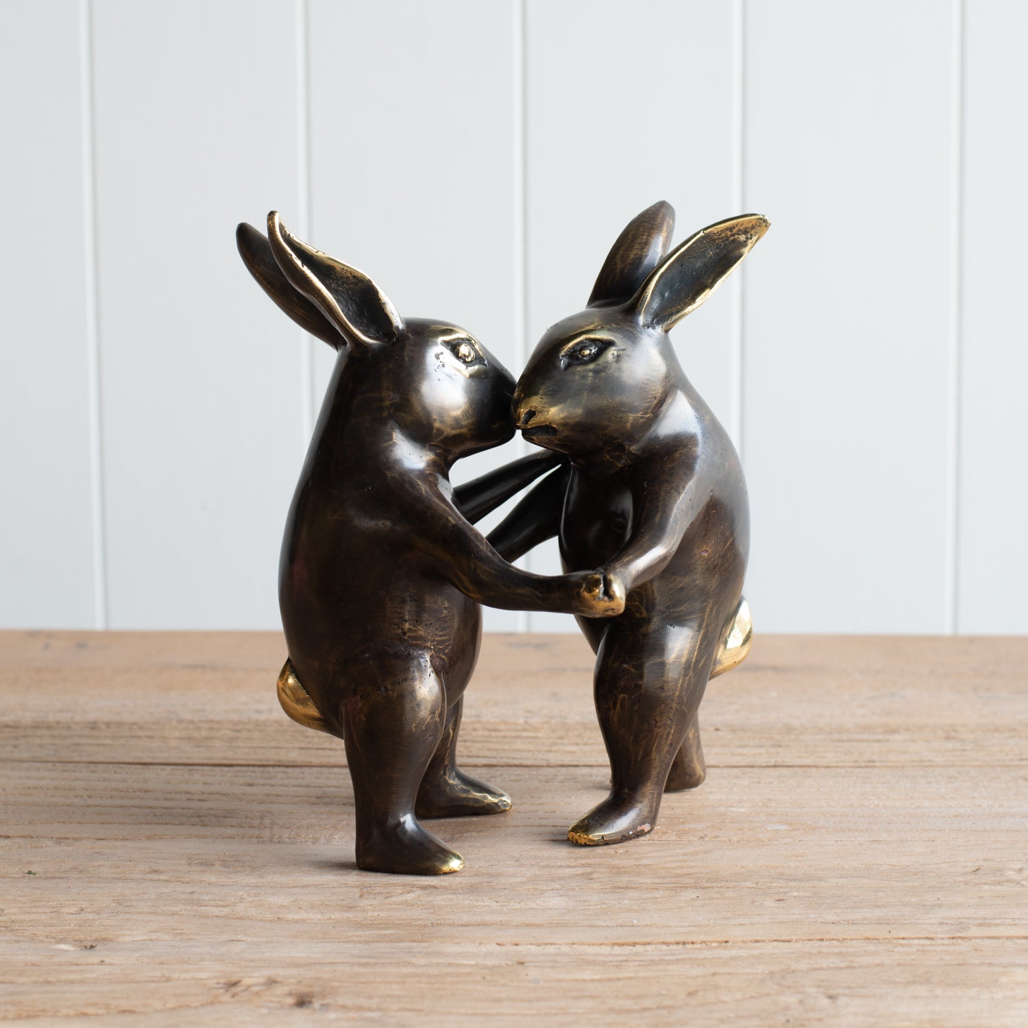 Bronze Dancing Rabbits | Polished Gold Highlights