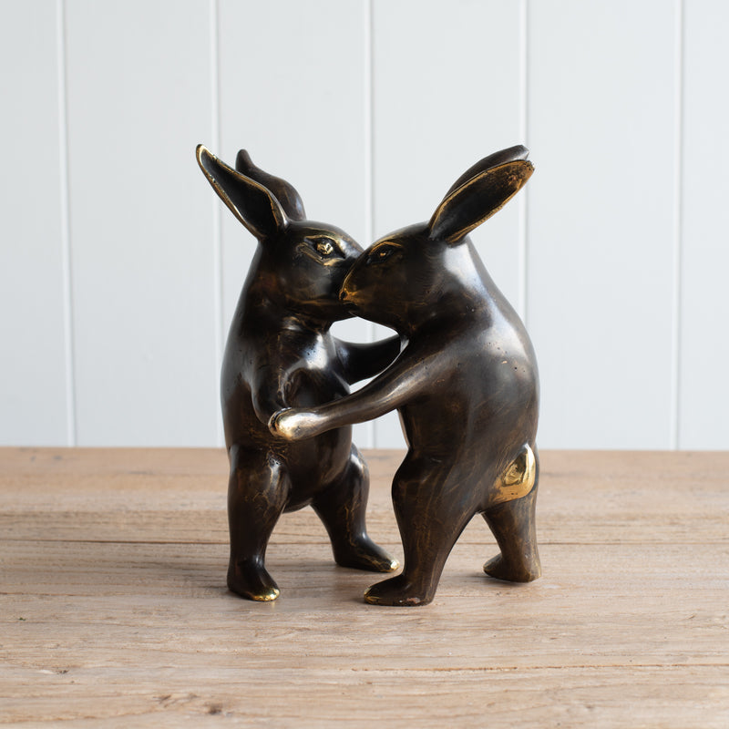 Bronze Dancing Rabbits | Polished Gold Highlights
