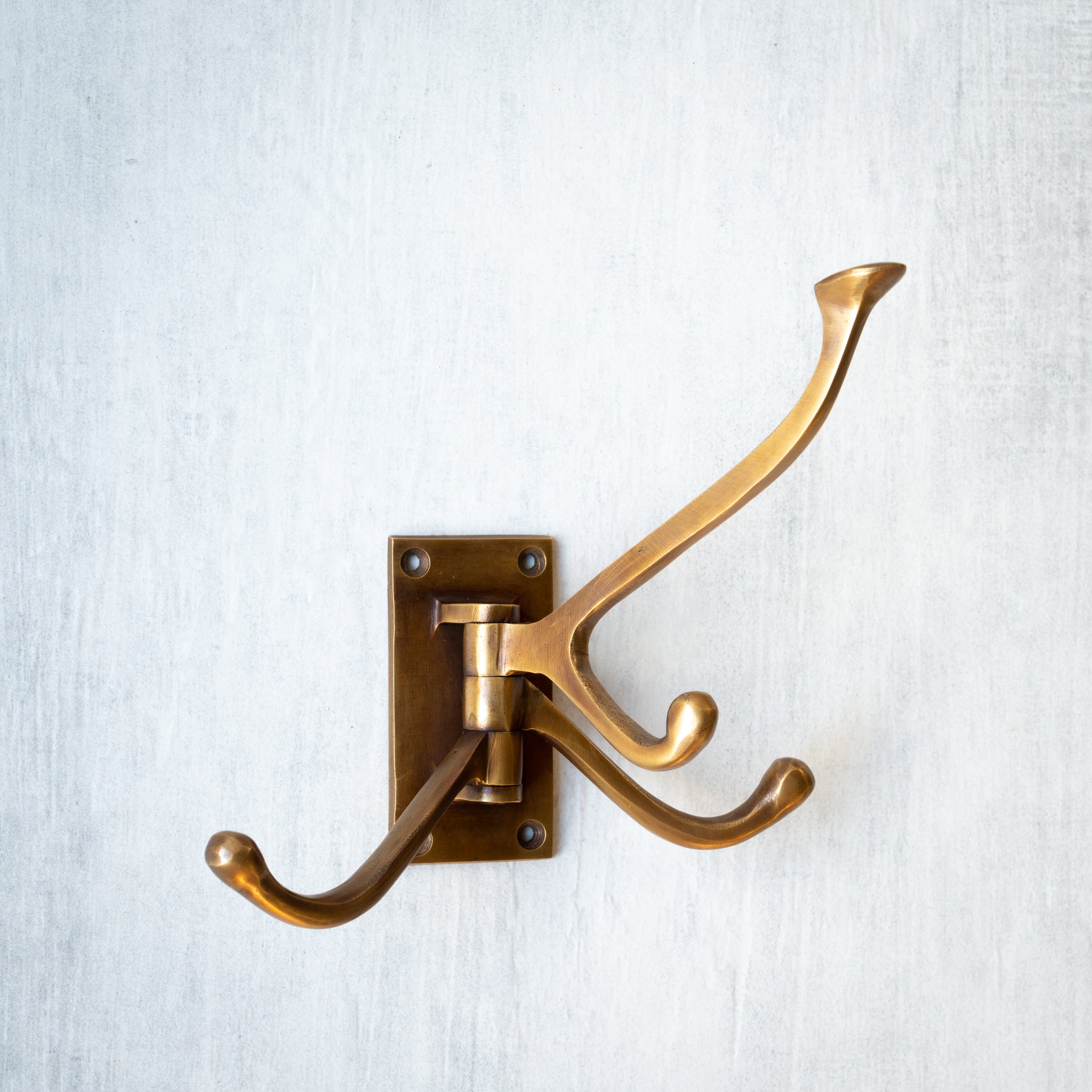 Brass Coat Hook | Hinged Triple Hook