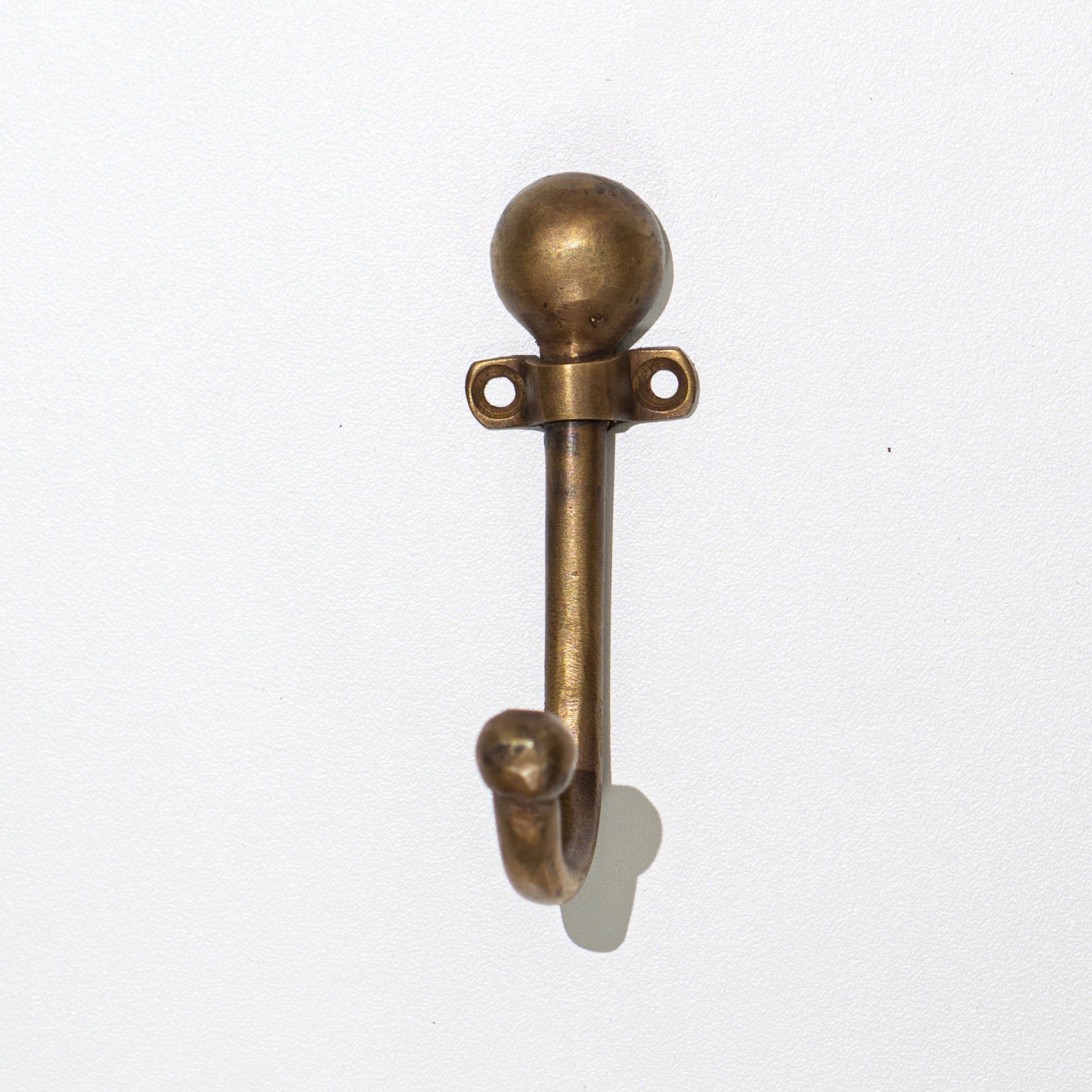 Brass Hook NZ | ‘Ball Top’ Coat Hook - Front view. Folklore Home Store.
