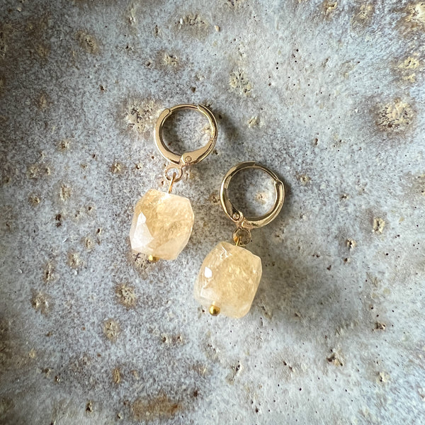 Earrings | Faceted Citrine + Small Gold Hoops
