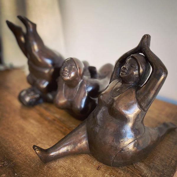 Bronze plus size Yoga Lady Sculpture | Set of three figurines