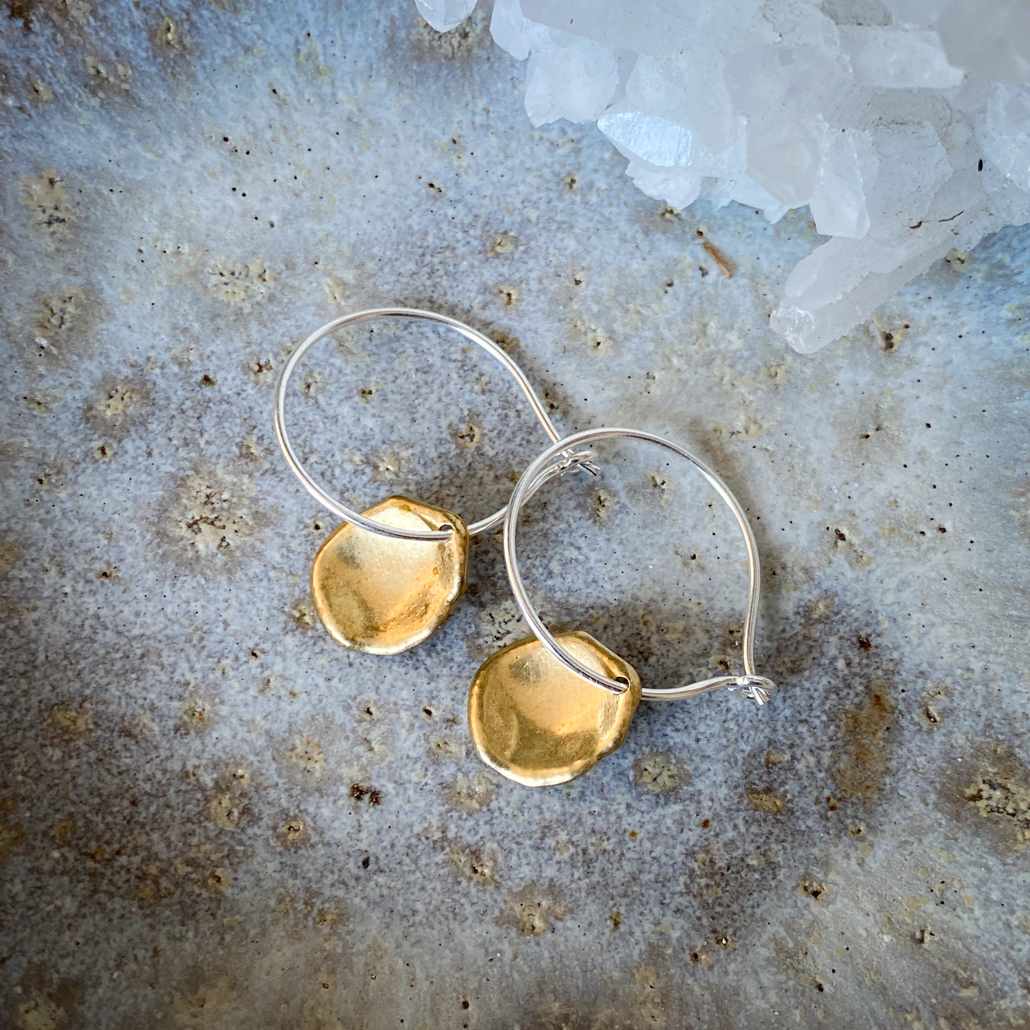 Brass Disc Earring | Sterling Silver Hoop
