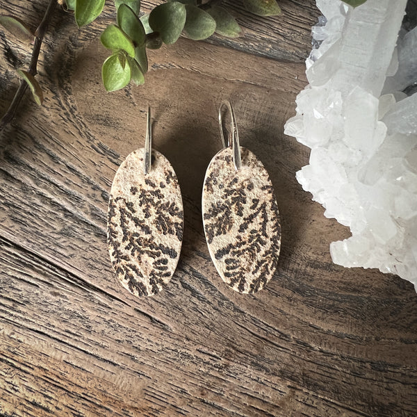 Natural Stone Earrings | Psilomelane Dendrite [B]