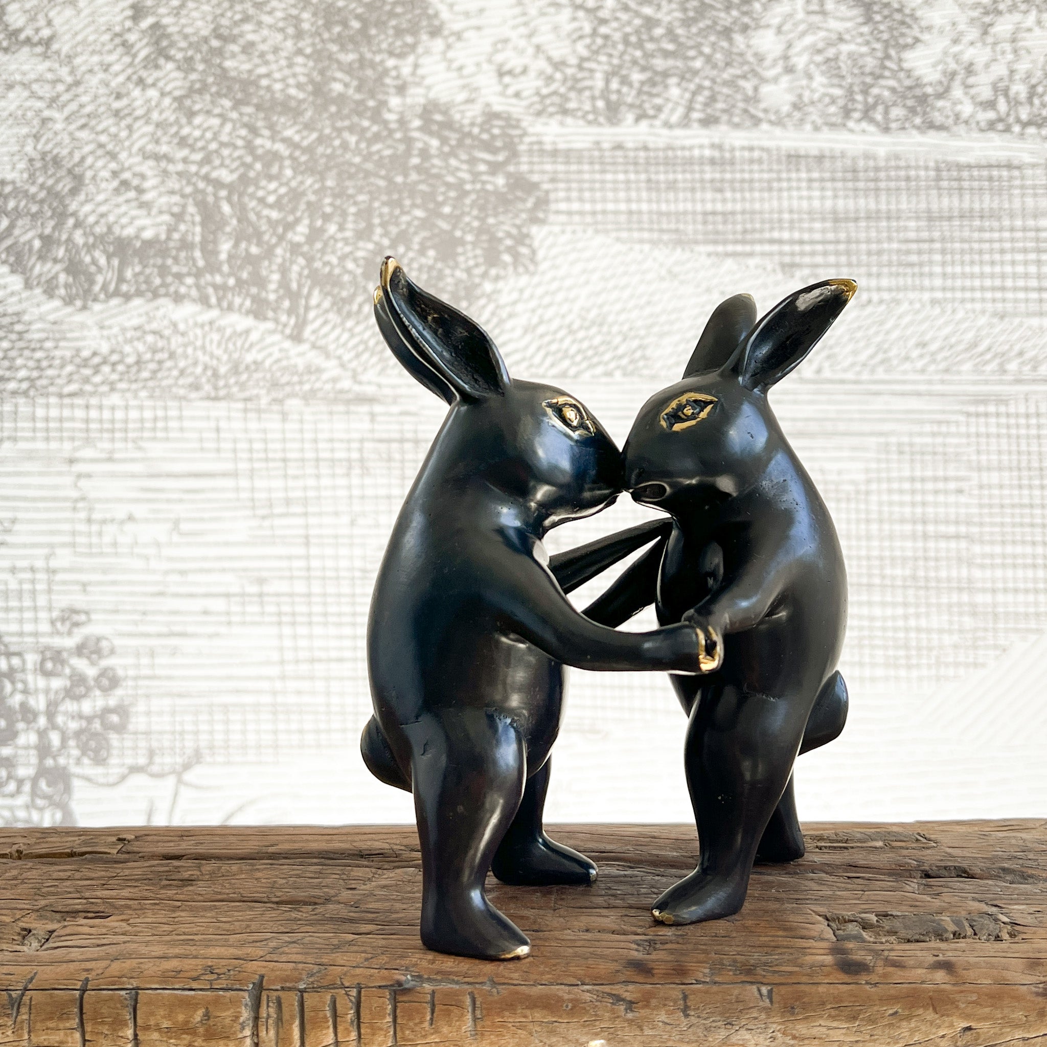 Bronze Dancing Rabbits | Polished Gold Highlights