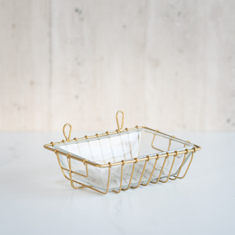 Wire Soap Dish with glass | Antique Brass