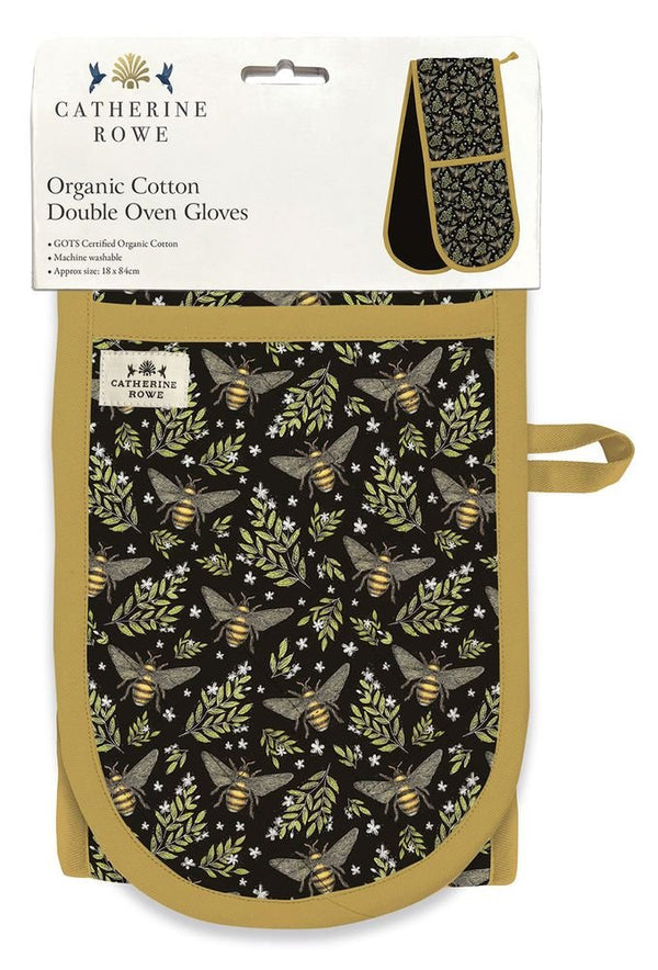 Oven Gloves (Organic Cotton)  | Bee Pattern