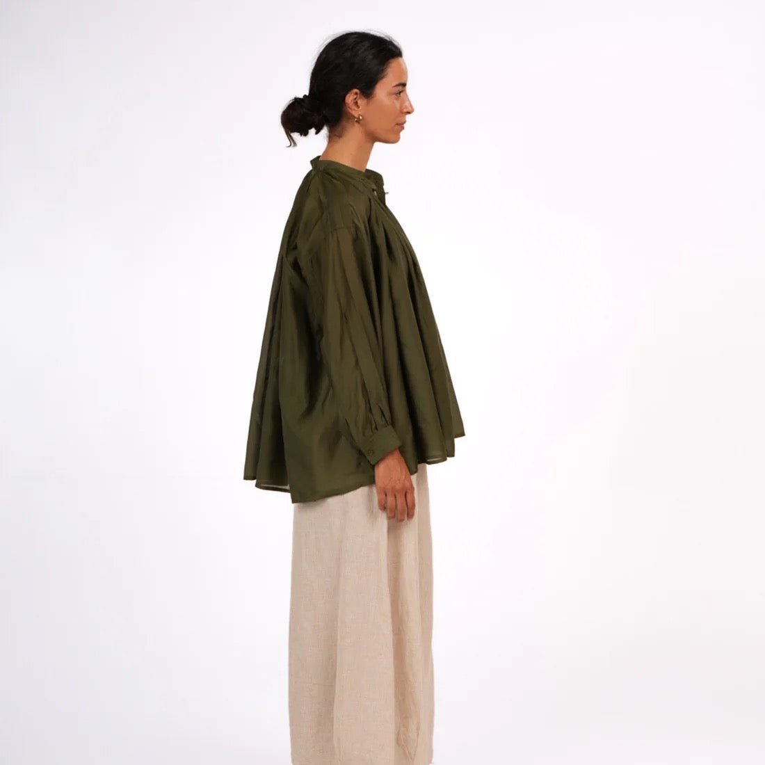 Cotton Silk Long Sleeve Shirt | Palma | Deep Green