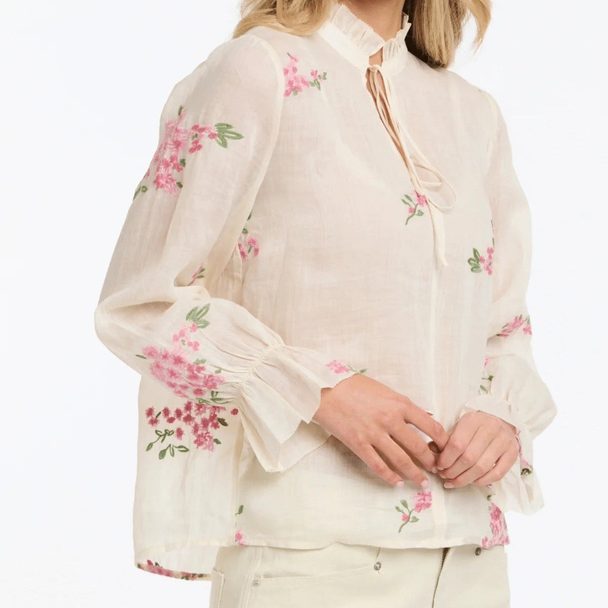 Floral Ramie Shirt | Ecru + Pink