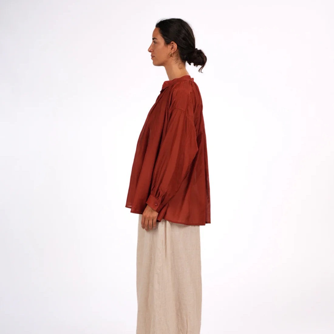 Cotton Silk Long Sleeve Shirt | Palma | Rust