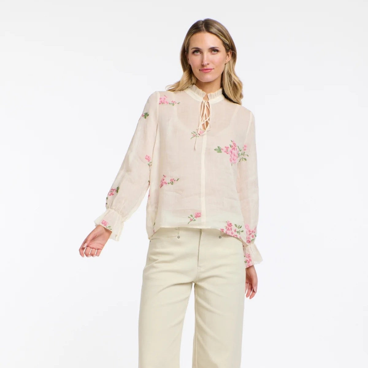 Floral Ramie Shirt | Ecru + Pink