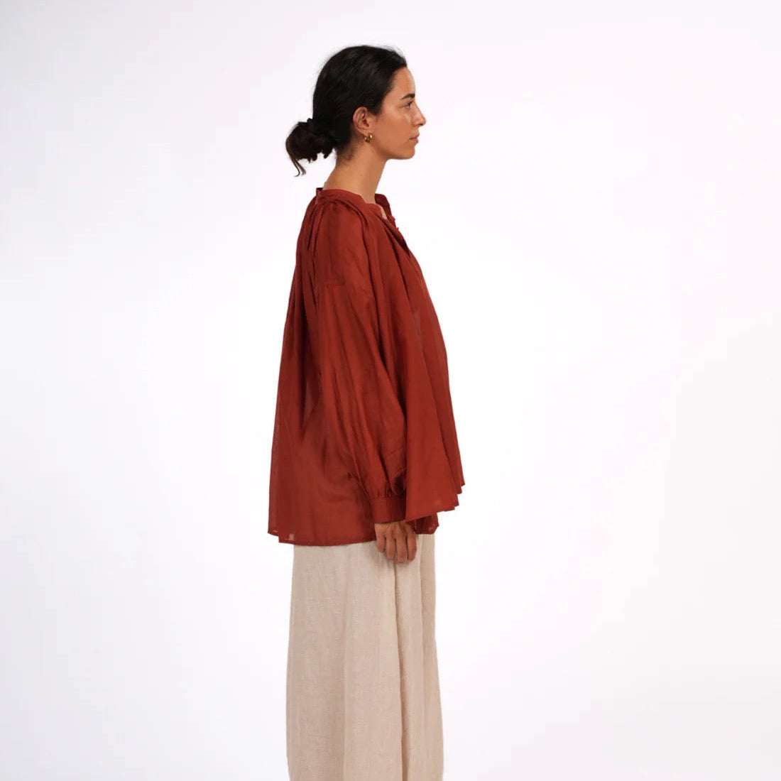 Cotton Silk Long Sleeve Shirt | Palma | Rust
