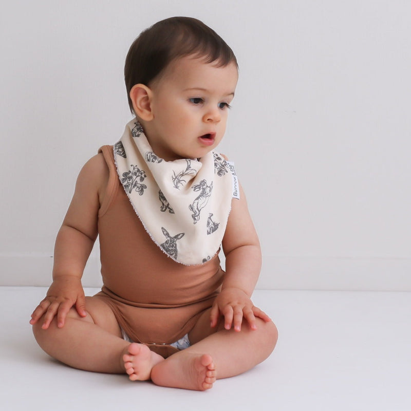 Burrow & Be | Cotton Dribble Bib | Burrowers Pattern - Almond