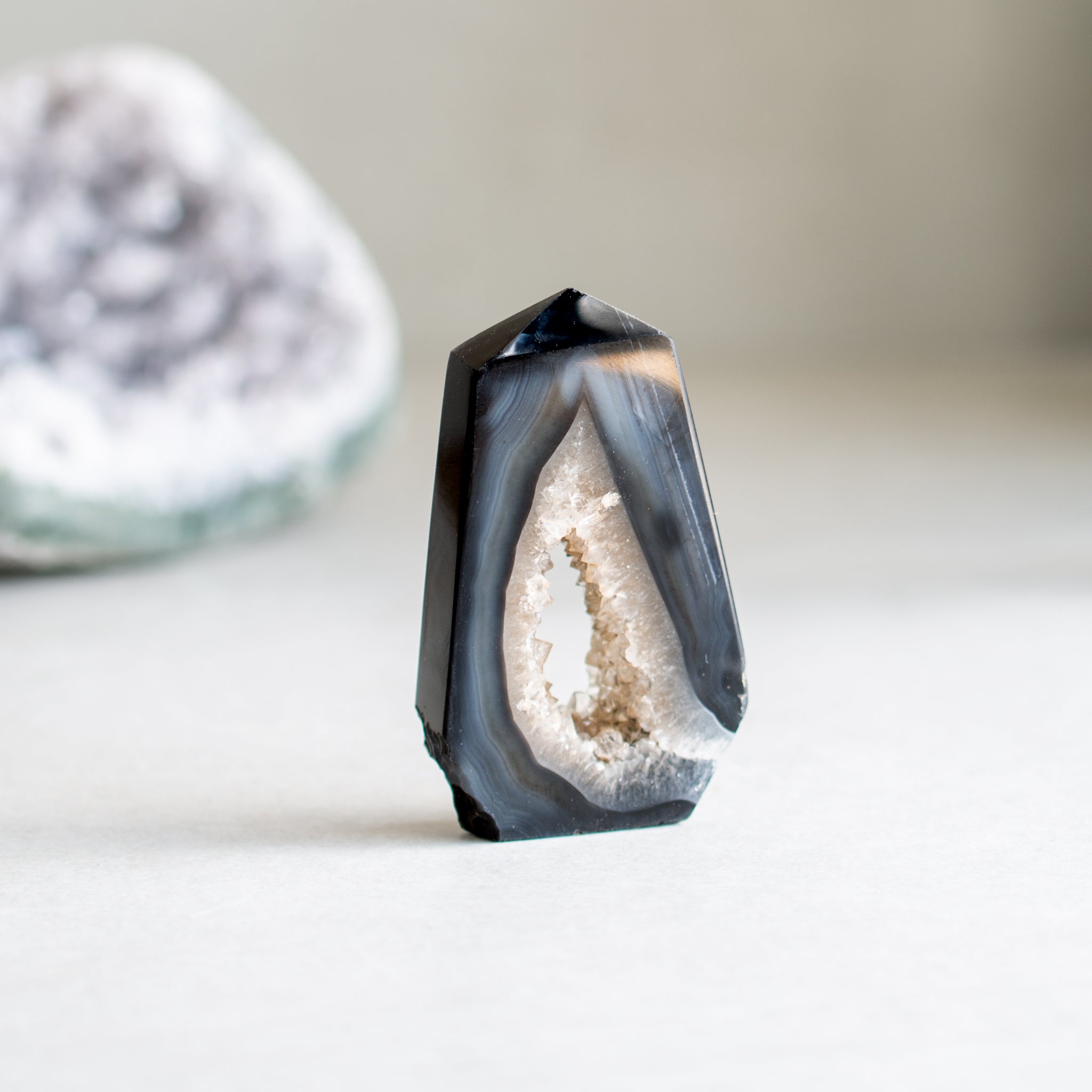 Black Agate Geode Obelisk
